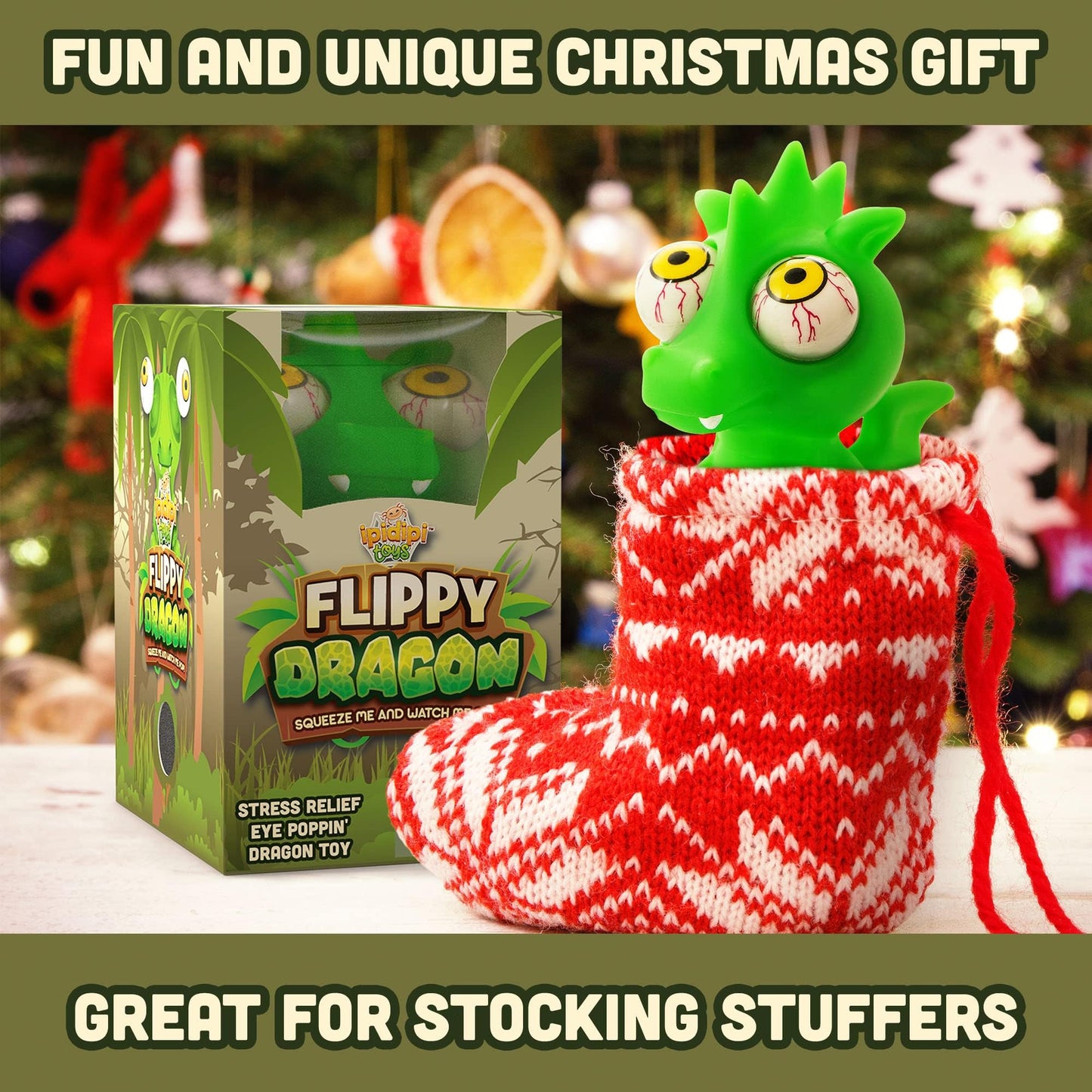 IPIDIPI TOYS Flippy Dragon Squishy Eye Popping - Squishy Toys for Trick or Treat - Fun Fidget Toy, Birthday Party Favors, Easter Basket Stuffers for Boys and Girls