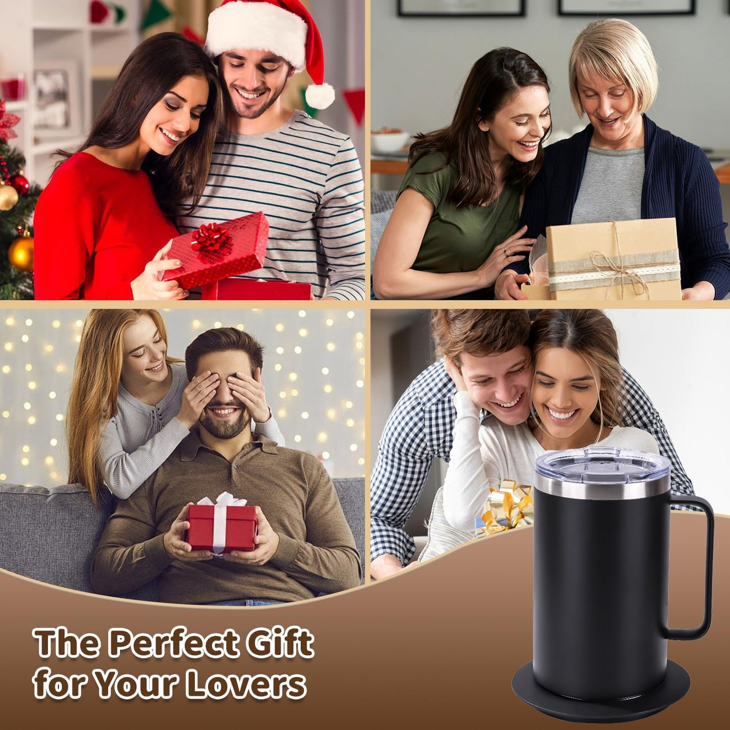 Smart Electric Heated Mug with 10Hrs Auto Shut Off, Coffee Warmer with Mug Set, USB Powered Self Heating Coffee Cup 12oz-Black