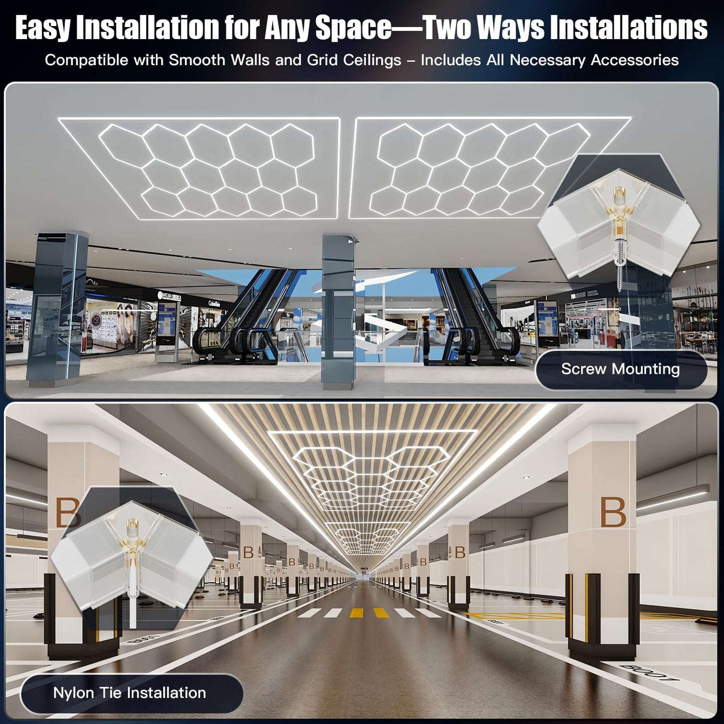 JTT Hexagon Garage Lights, 736W 73600LM LED Garage Hexagon Lights,6500K Super Bright Car Detailing Ceiling LED Shop Light for Basement, Warehouse, Auto Beauty Shop, Car Detailing Shop, Gym etc