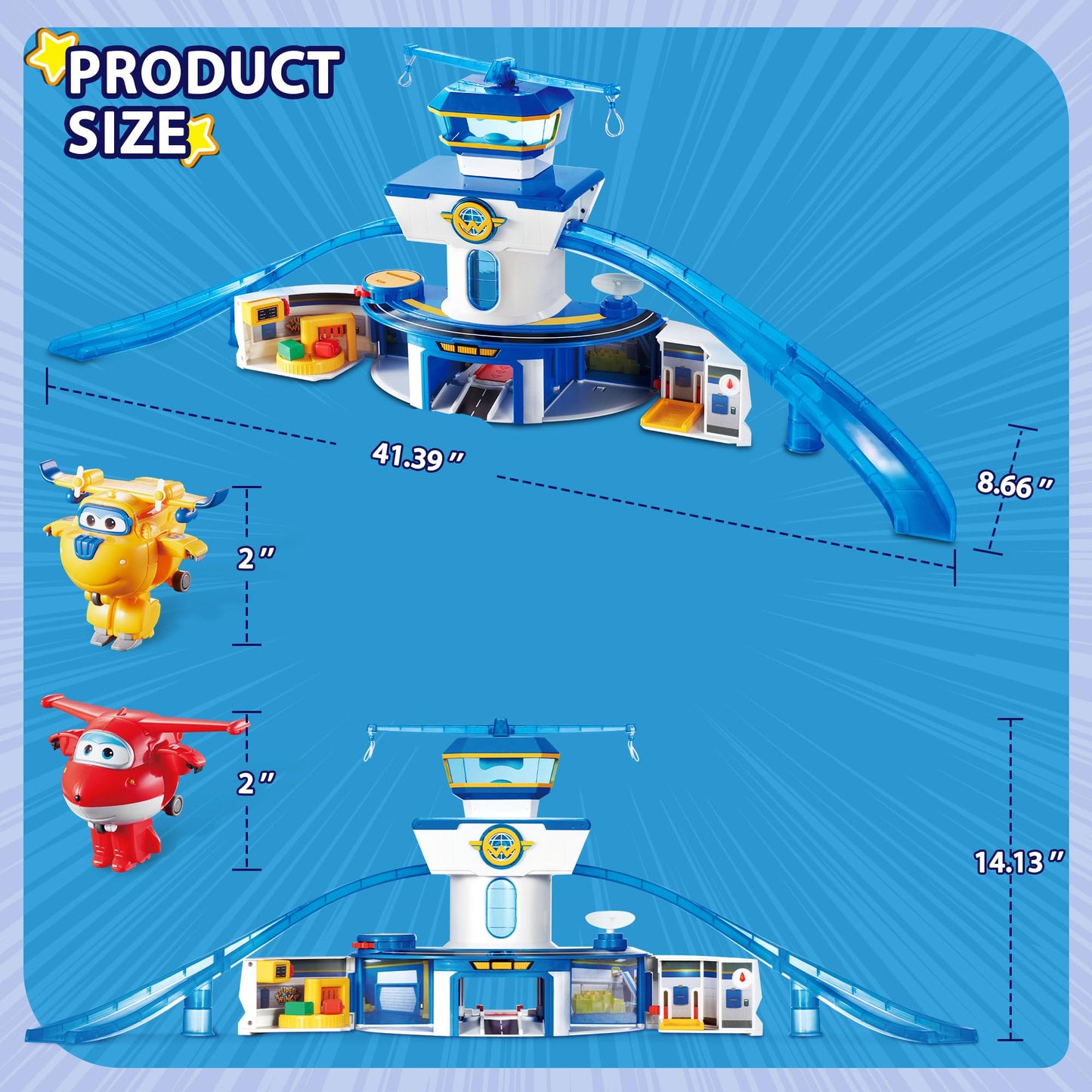 Super Wings World Airport Playset, Includes 2" Transform-a-Bot Jett and Donnie Figures, Preschool Educational Learning Toys for Boys and Girls Age 3 4 5 6, Birthday Gifts for Kids