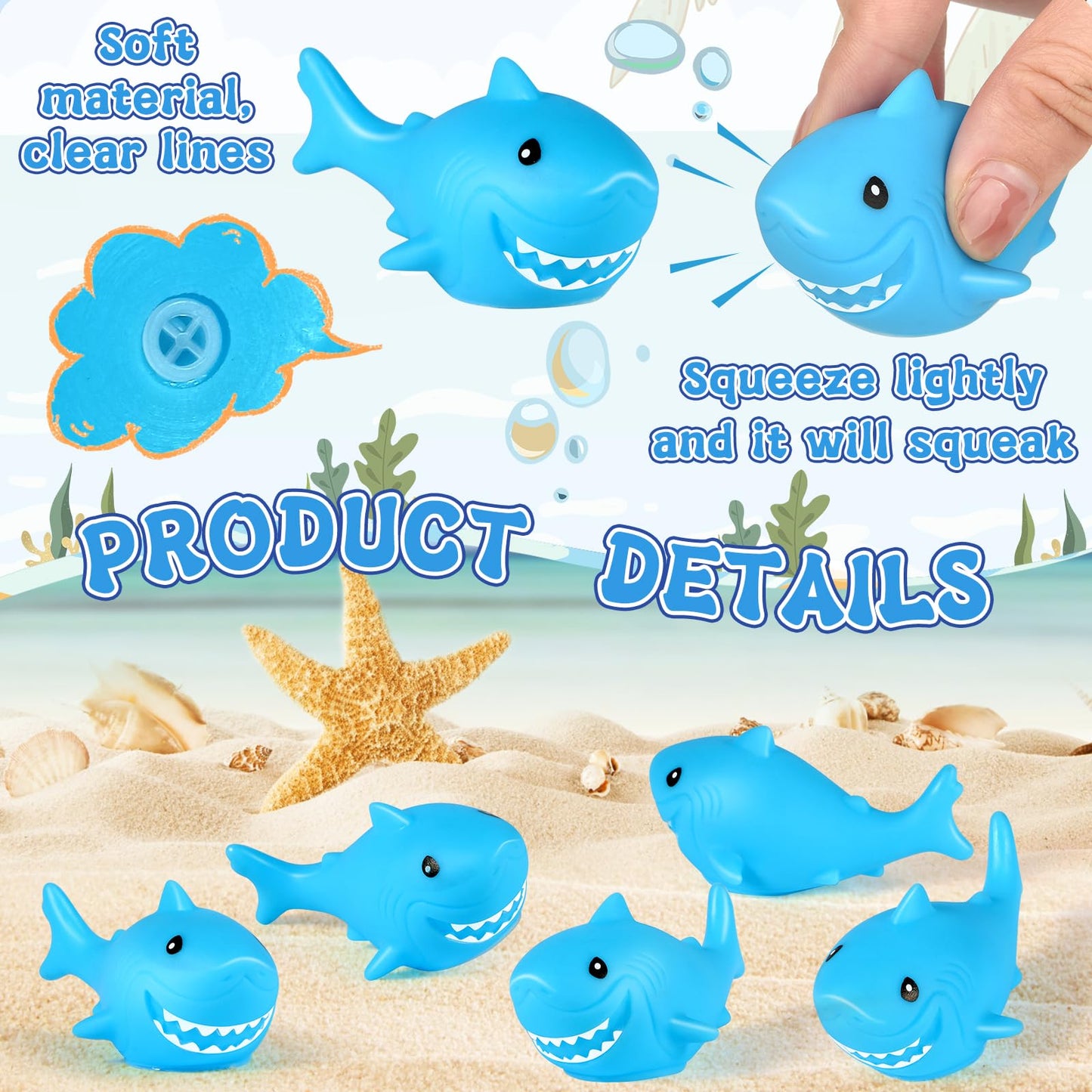 Mototo 30 Pieces Rubber Shark Toys Bulk, Cute Bath Squishy Toys Small Swimming Bathtub Pool Kids Play for Shark Week Themed Box Goodie Bags Treasure Hunt Carnival Cruise Birthday Party Favor, Blue
