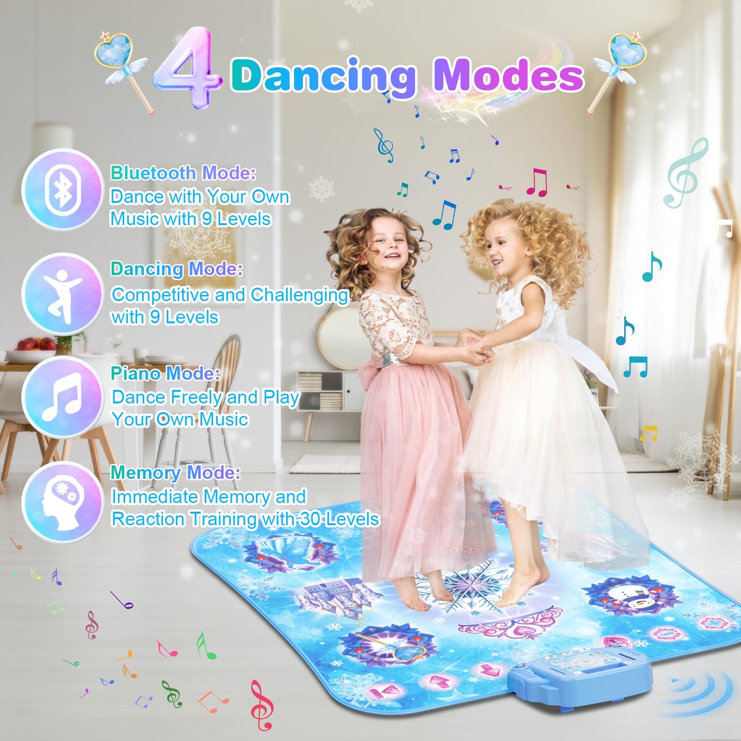 Surelect Dance Mat for 3-12 Year Old Girls, Frozen Toys Electronic Dance Pad with 8 Button & Wireless Bluetooth, Music Game Birthday for Kids Ages 3 4 5 6 7 8 9 10+