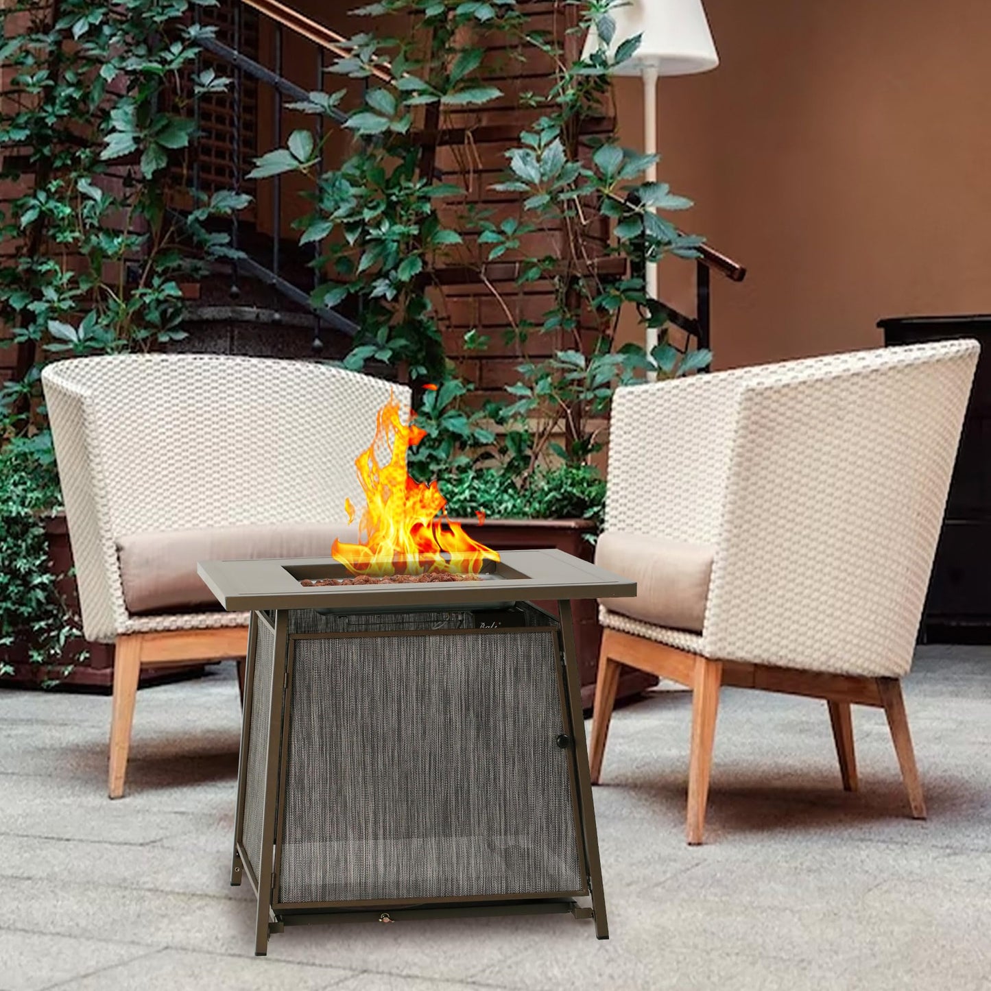 BALI OUTDOORS 50,000 BTU Propane Fire Pit Outdoor, 28 inch Propane Fire Pit Table Square, Gas Firepits for Outside Patio, Garden, Backyard