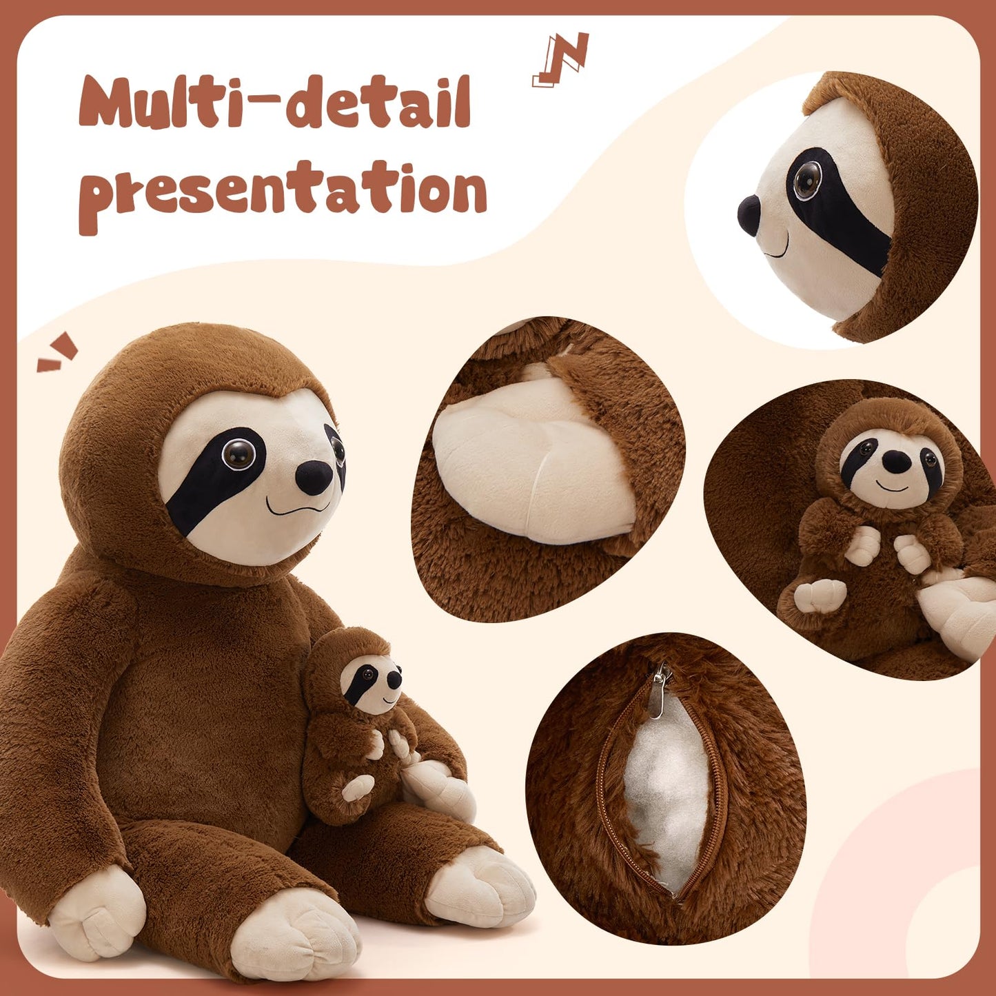 MorisMos Giant Sloth Stuffed Animal Hugging Plush Toys Duo,38" Big Mama and Baby Plush Sloth Toys for Kid Girl Boy,3ft Giant Stuffed Animals Gift for Birthday Baby Shower Decor Valentine's Christmas