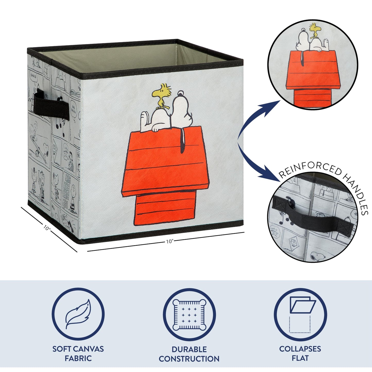 Idea Nuova Storage Cubes for Kids,2 Pack Collapsible Fabric Bins with Handles, Organizer Boxes with Handles for Bedroom, Playroom & Nursery,Peanuts