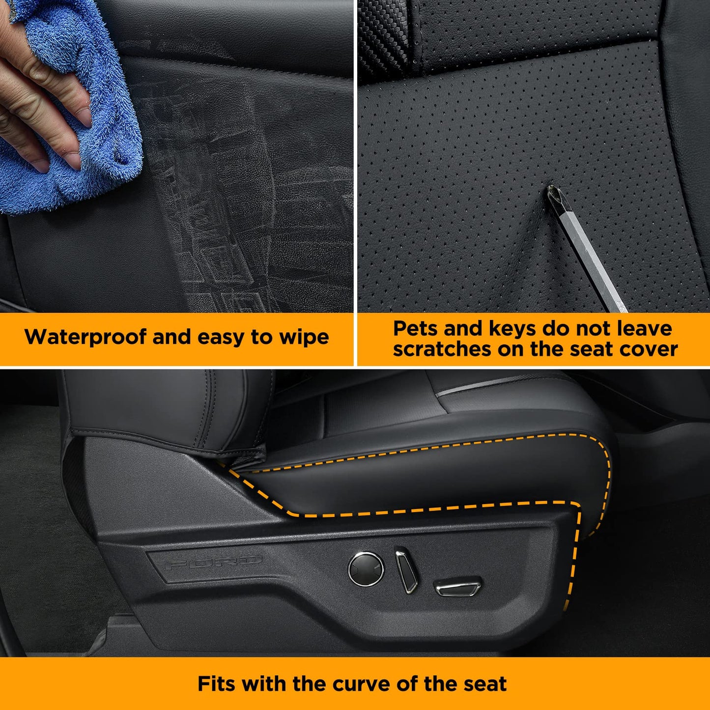Super Cover® for Ford F150 Seat Covers,for 2015-2023 2024 2025 for F150 Leather Truck Seat Cover,for F150 Accessories 2016 2017 2018 2019 2020 2021 2022,Only Fit for XL/XLT 1st Row Bucket Seat