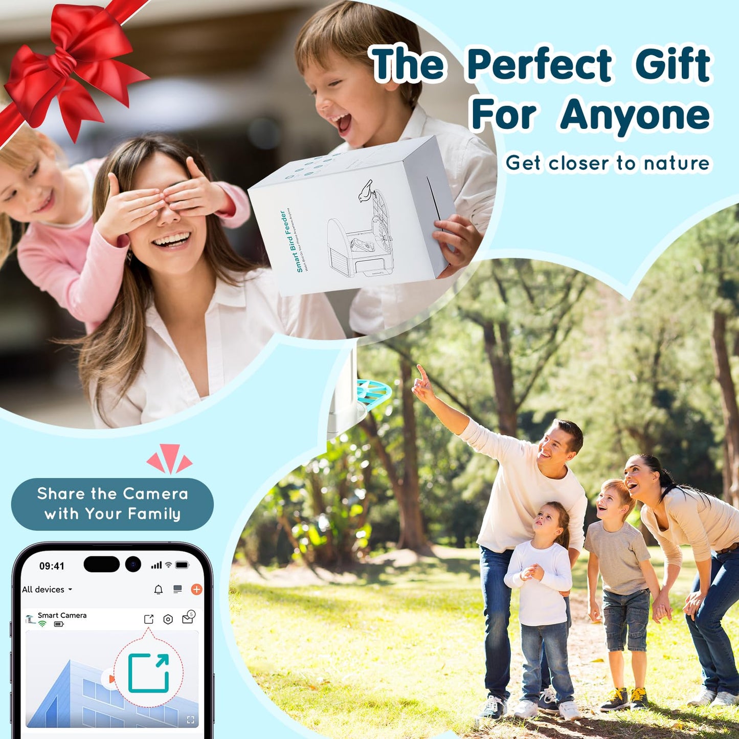Happybuy Smart Bird Feeder with Camera, 2K HD AI to Identify Over 10000 Bird Species, Solar-Powered with 3 Panels, Auto Capture & Instant Notify for Outdoor Bird Watching, Ideal Gift for Bird Lovers