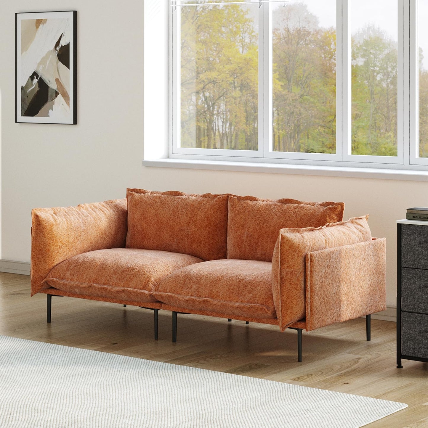 WJShome Velvet Modular Sectional Couch, 74" Loveseat Cloud Couch with Deep Seat Sofa, 2-Seater Sofa with Removable Cushions for Livingroom with 8" High Legs for Small Spaces,Terracotta