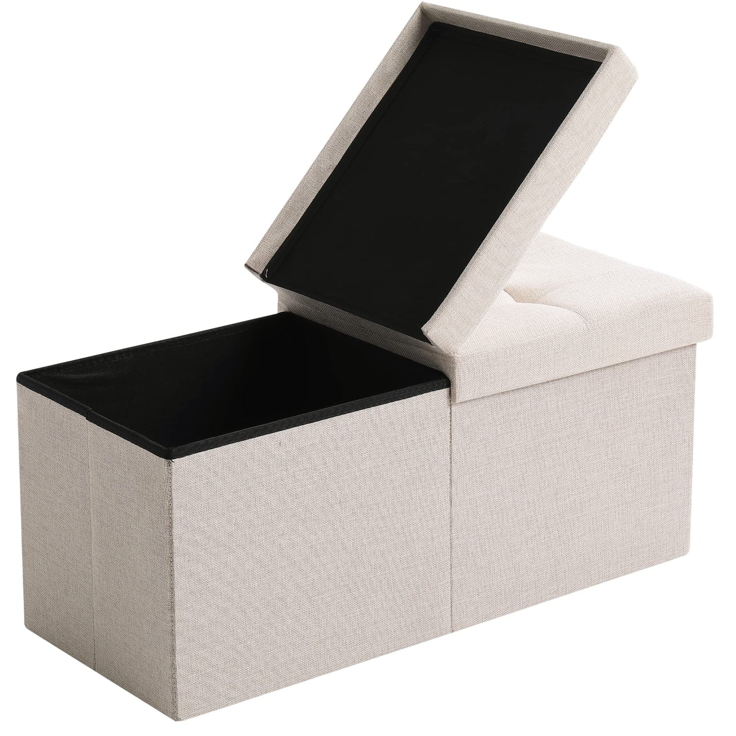 CUYOCA Storage Ottoman Bench Foldable Seat Footrest End of Bed Ottoman with Flipping Lid for Living Room, 75L, 30 inches Linen Fabric Beige