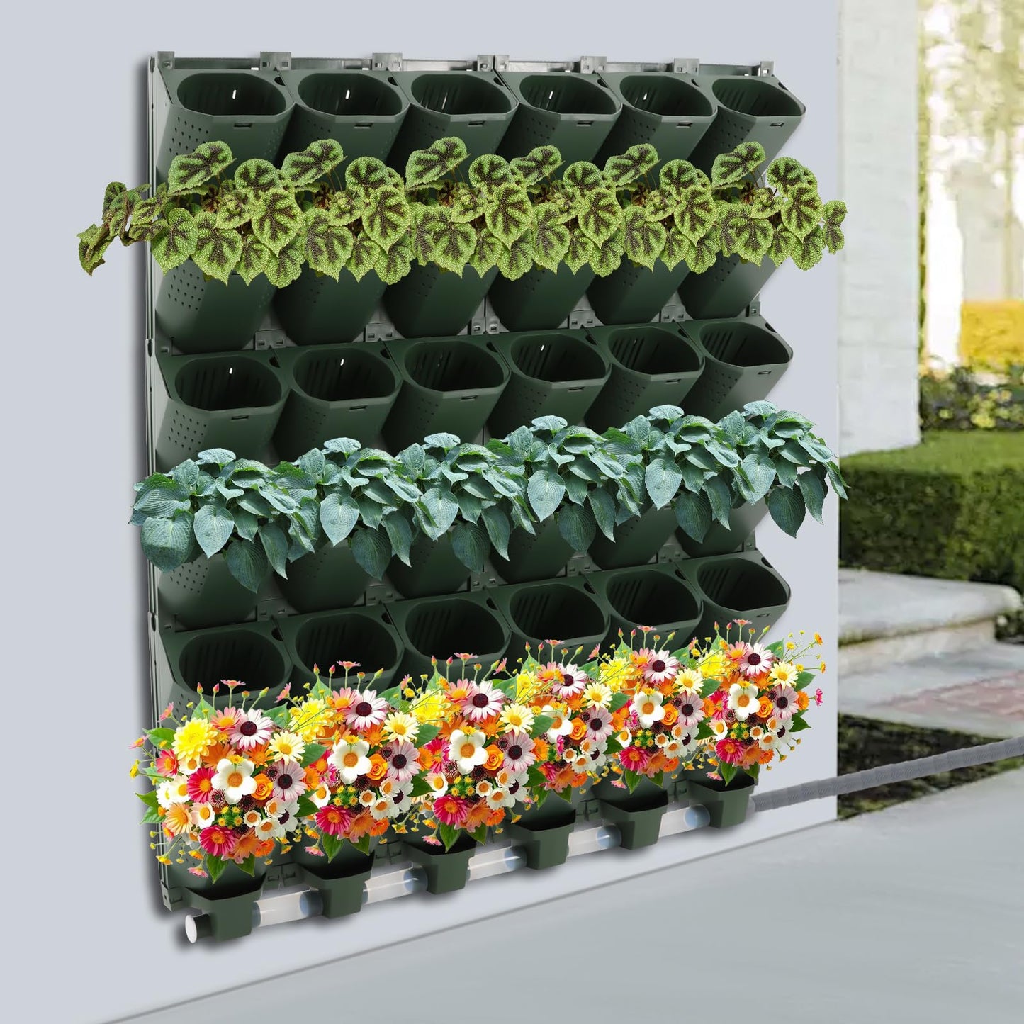 ZeStarDair Self-Watering Wall-Mounted Planter Vertical Wall Planter with 36 Pots Wall Mounted Plastic Plant Grow Pots Vertical Living Green WallGarden Growing System for Home (Dark Green)