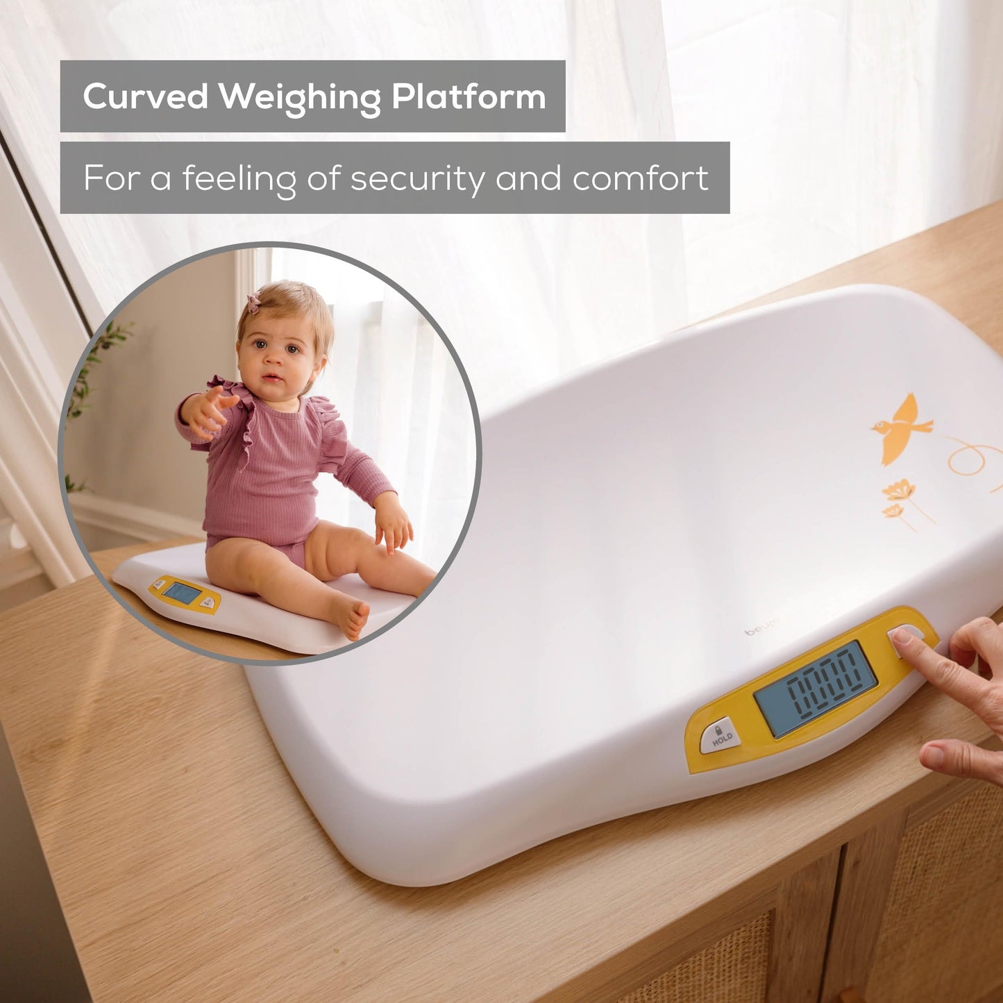 Beurer BY80 Digital Baby Scale, Infant Scale for Weighing in Pounds, Ounces, or Kilograms up to 44 lbs, Newborn Baby Scale with Hold Function, Pet Scale for Cats and Dogs