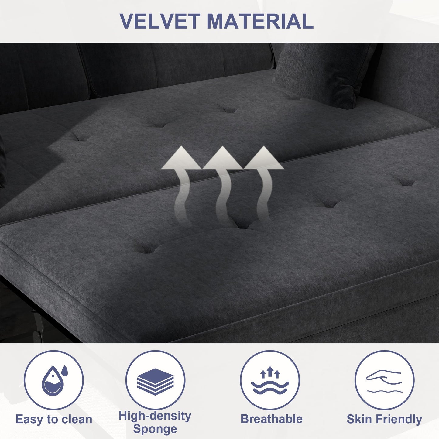 Nyvoral Loveseat Sleeper Sofa Bed Couch: Queen Sleeper Chair Pull Out Bed for Living Room, Black Velvet Couch Beds for Small Spaces, 3 in 1 Convertible Sofa with Armrests