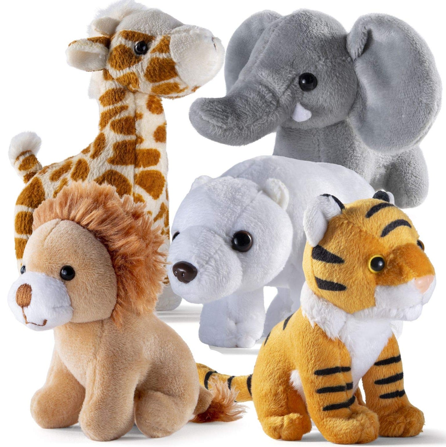 PREXTEX Safari Friends Stuffed Animal Gift Set - 5 Small Plush (Giraffe, Tiger, Lion, Polar Bear, Elephant) Zoo Animals - Machine Washable Stuffed Animals for Boys & Girls Ages 3-5+