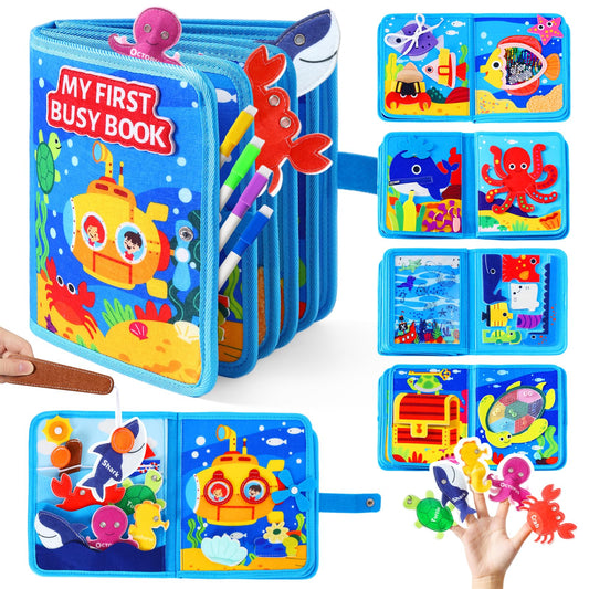 evoceler Busy Book, Busy Board with Fishing Game & Coloring Page, Montessori Toys for Toddlers 18 Months+, Quiet Airplane Travel Toy, Sensory Learning Toy for Toddlers 2-5, Girls Boys Birthday Gift