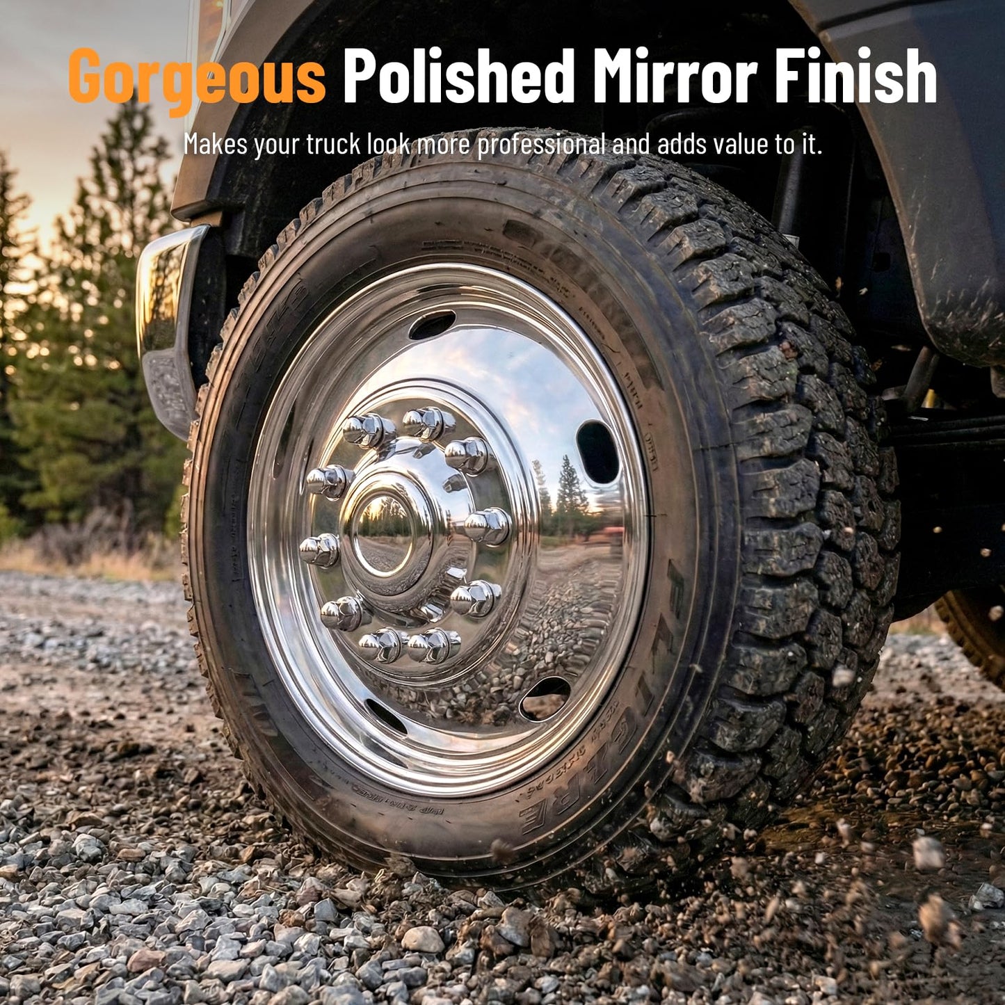 Foritrue 19.5" Hubcaps 10 Lug 304 Stainless Steel, 19.5 Wheel Simulators Polished Surface, 2Pcs Front Wheel and 2Pcs Rear Wheel, Bolts On Wheel Cover Set Compatible with Ford 2005-2025 F450/F550