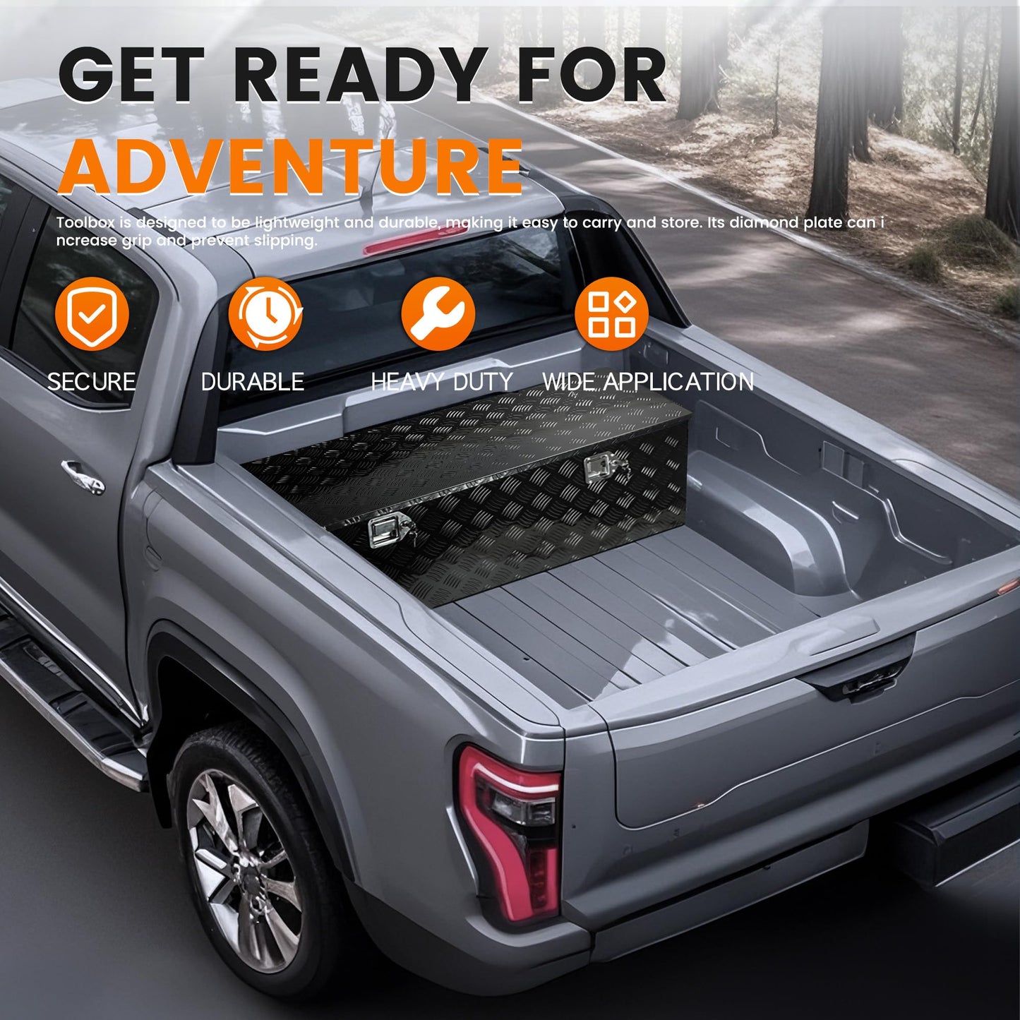 Vigorighter 48 Inch Aluminum Truck Tool Box, 48" x 19.5" x 17.5" Heavy Duty Truck Bed Storage Box for Pick Up Truck RV Trailer, Toolbox with Side Handles, Locks and Keys, Black