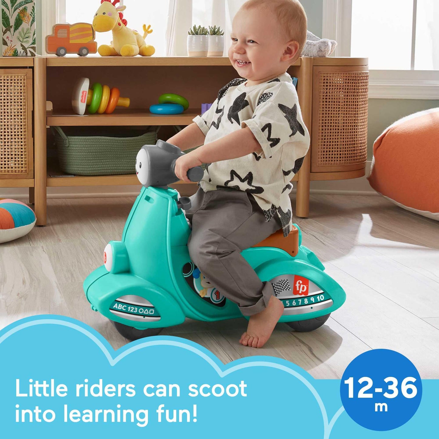 Fisher-Price Laugh & Learn Toddler Ride-On Toy, Smart Stages Cruise Along Scooter with Lights Music and Learning for Ages 1 Year and Up (Amazon Exclusive)