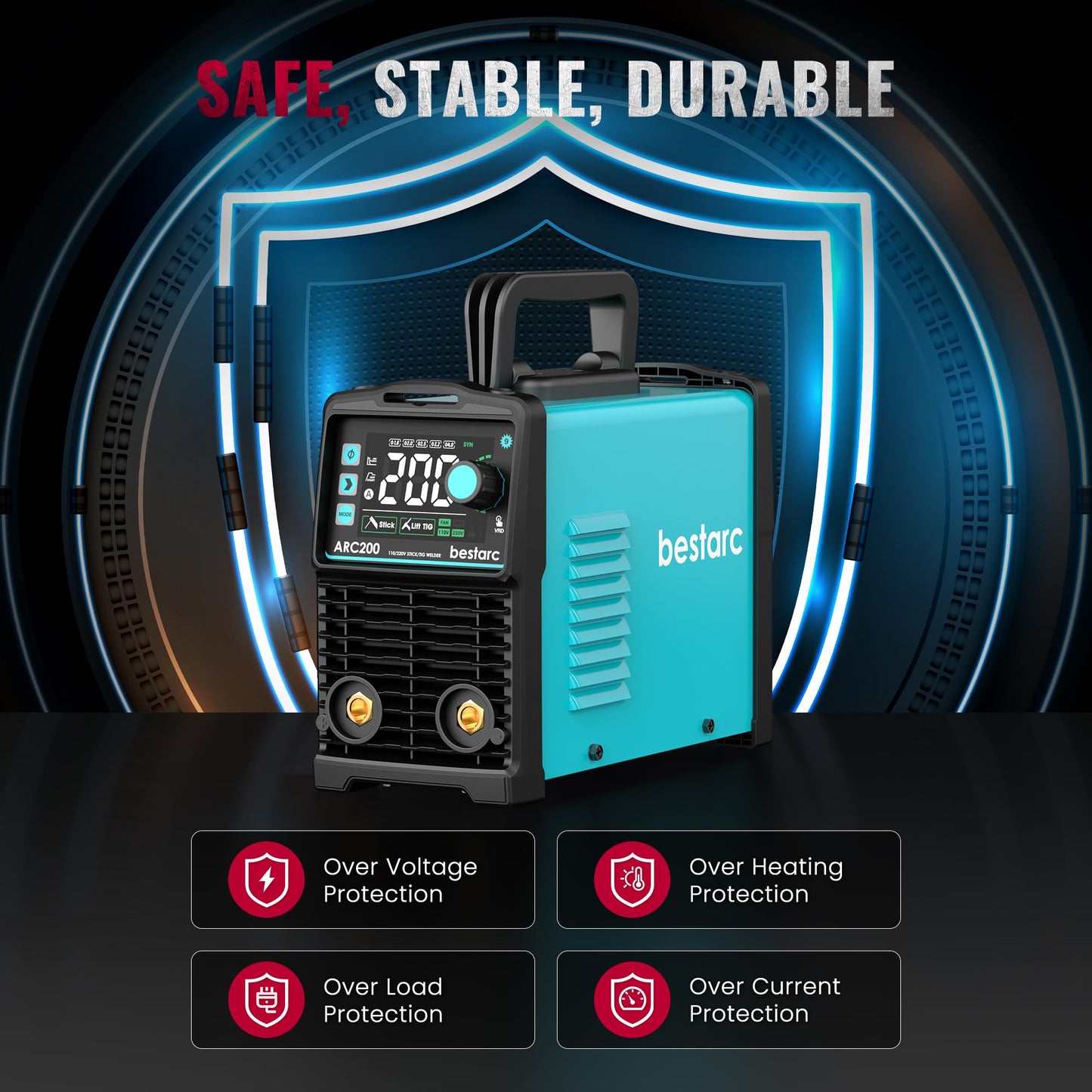 bestarc Stick Welder, 200Amps Large LED Display ARC/Lift TIG Welding Machine, 110V/220V Dual Voltage, IGBT Inverter Synergic Control Portable MMA Welder Machine with Hot Start, Arc Force and VRD
