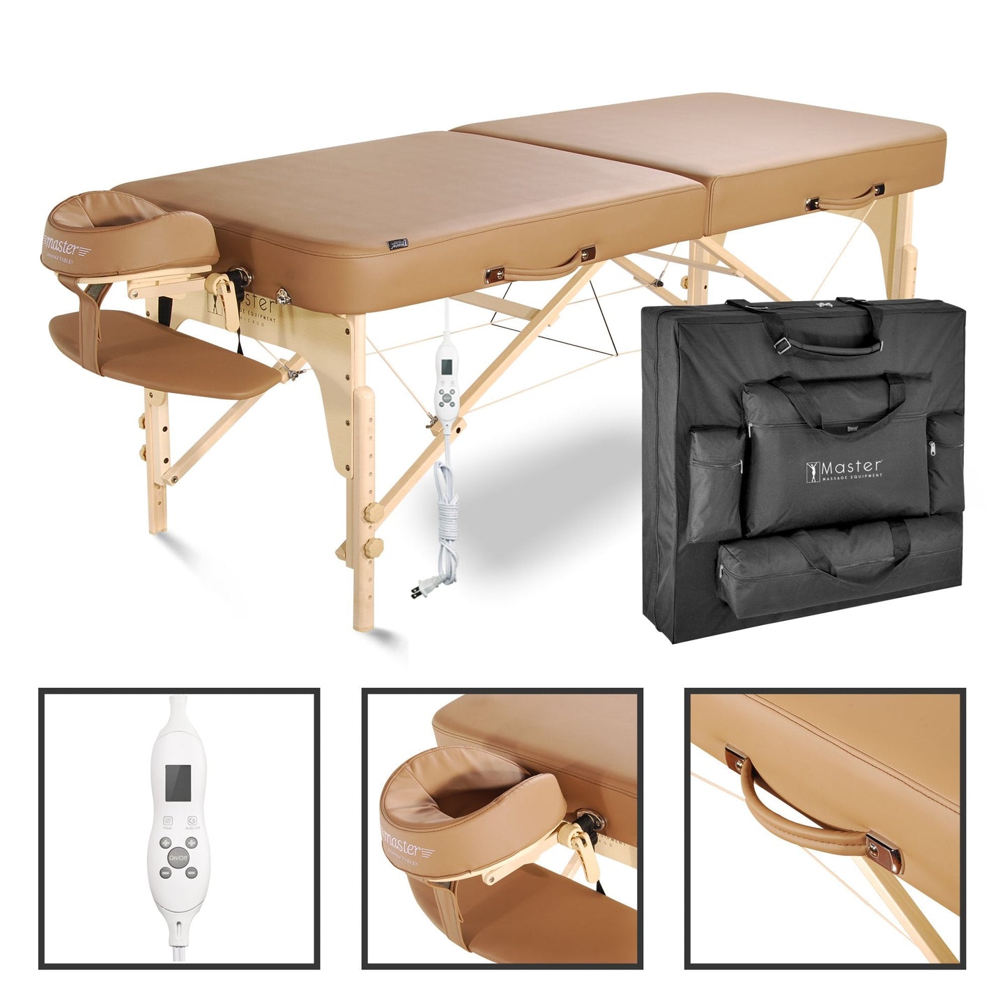 Master Massage 30" Full Size Phoenix Therma Top Portable Massage Table Package (Built in Heating Pads)- Esthetician Bed- Folding Foldable Beauty Salon Tattoo Facial Lash Bed with Heated Top, Otter