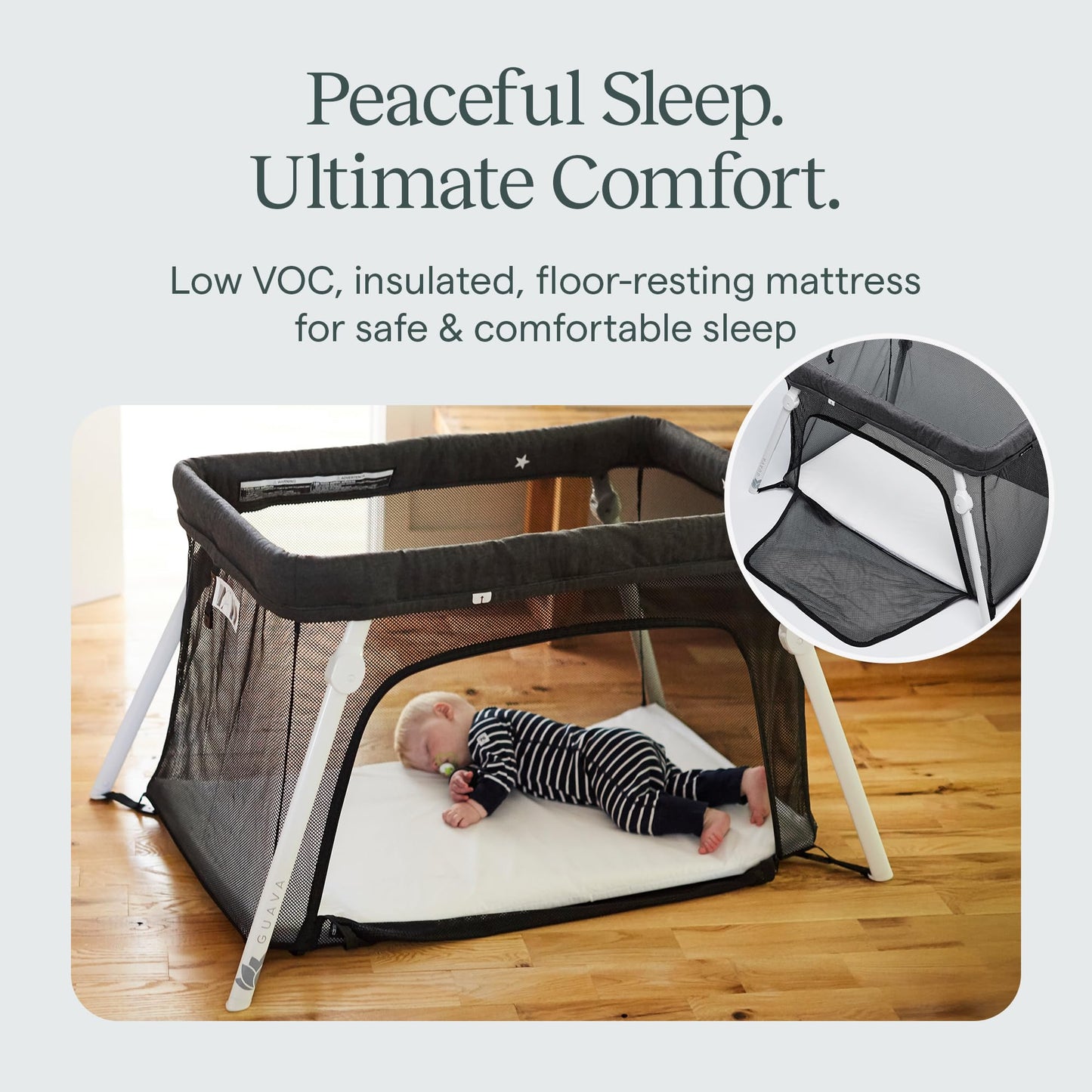 Guava Family Travel Crib Includes Lightweight Backpack Design | Certified Baby Safe Portable Crib | Folding Play Yard, Comfy Mattress for Babies, Toddlers | Compact Baby Travel Bed