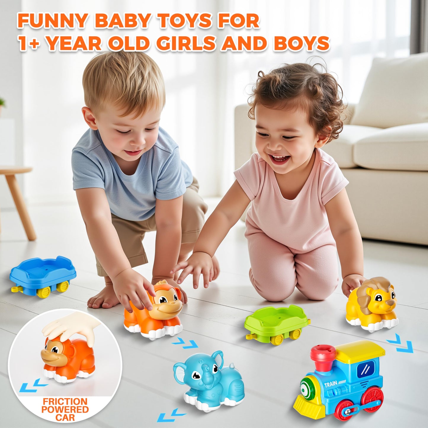 Train Set for Toddlers w/Steam, Music & Lights - Electric Train Toy for Kids with Tracks Accessories, Includes 3 Animals Car: Lion Gorilla and Elephant, Gifts for 1-3 4 5 6+ Years Old Boys Girls