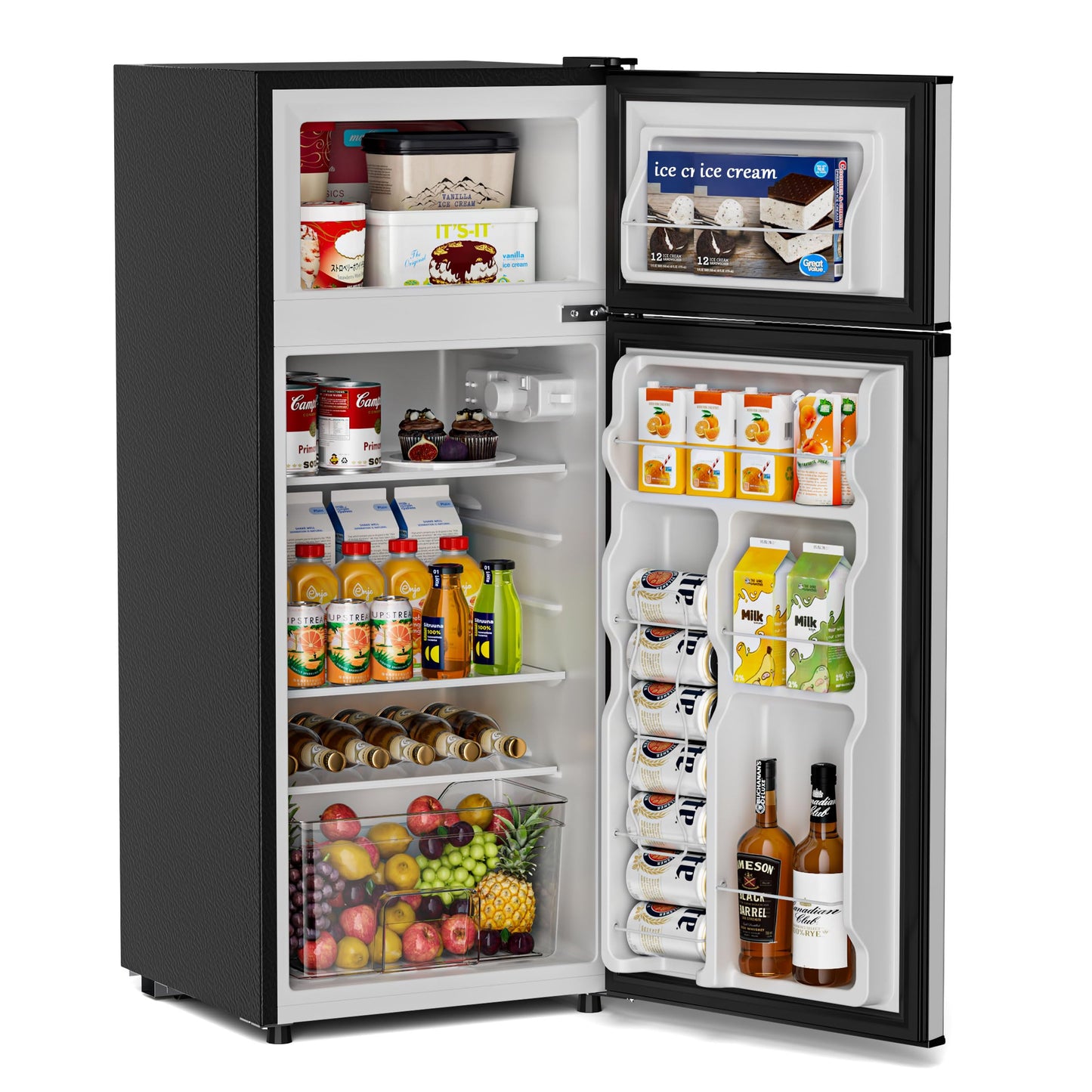 Manastin 4.5 Cu.Ft Mini Fridge with Freezer, Small Fridge with 2 Doors for Office, Kitchen, Dorm and Bedroom, Mini Refrigerator with Adjustable Shelves (Silver)