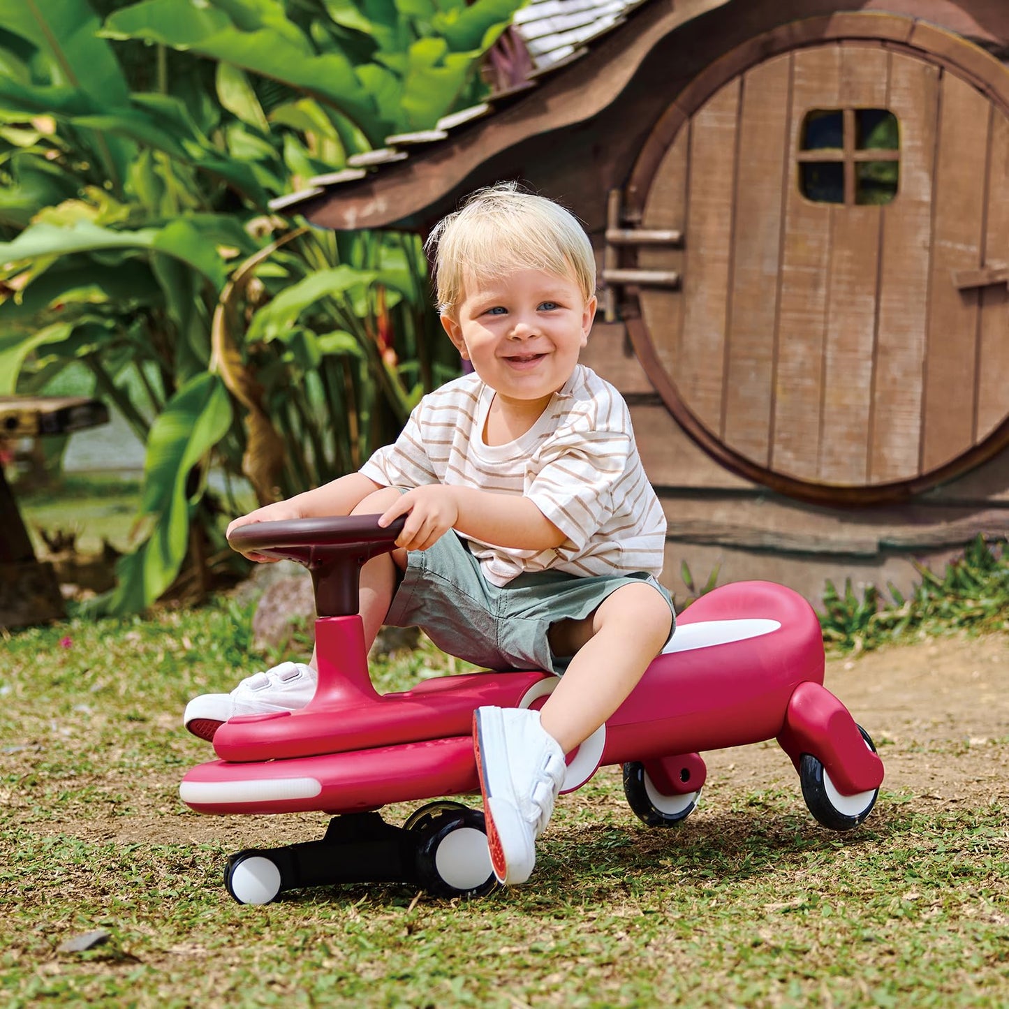 Hape Wiggle & Giggle Ride-On Car for Kids & Adults - No Assembly Wiggle Car with LED Lights, 8 Songs & Silent Wheels - 2-in-1 Parent-Child Ride-on Toy for Balance & Coordination, Ages 2-8 Years