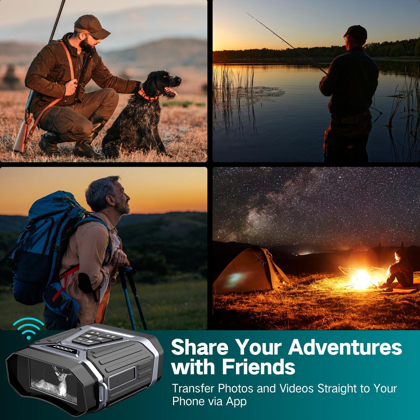 DOOCK Night Vision Goggles 4K Infrared Digital Binoculars with Full Color in Low Light, 32GB Memory Card, 5200mAh Rechargeable Battery, WiFi Connect & GPS Function for Camping, and Fishing-Silver Gray