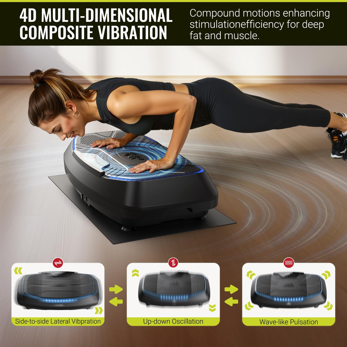 FLYBIRD Vibration Plate Exercise Machine, Adjustable Speed High Intensity Vibration for Muscle Toning Weight Loss Lymphatic Drainage, Full Body Workout Vibration Plate (Black-4D)