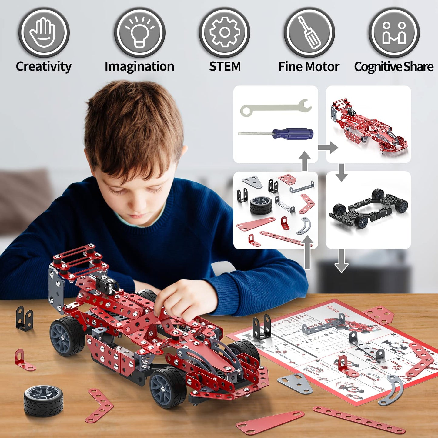 Lucky Doug Building Kit Model Car Set - STEM Project Building Toys for Kids Ages 8-12, Assembly Building Vehicle for Boys 8 9 10 11 Years Old