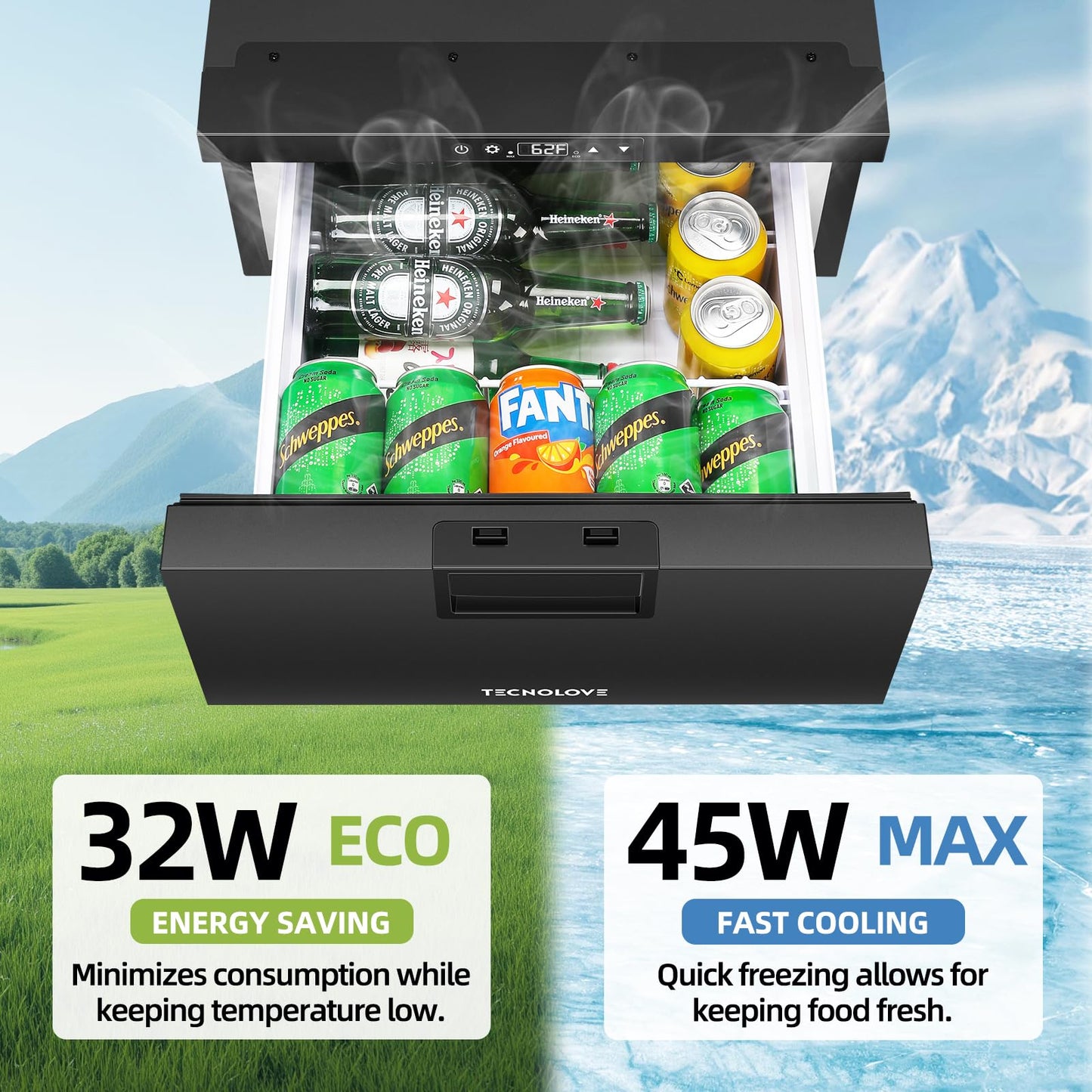12 Volt Drawer Refrigerator 33QT（32L）12V RV Fridge Freezer,(-4℉-68℉) Portable Refrigerator,Car Cooler for Travel Car Fridge Freezer, Travel Camping Road Trips Tailgating, Truck Van SUV 12/24V DC