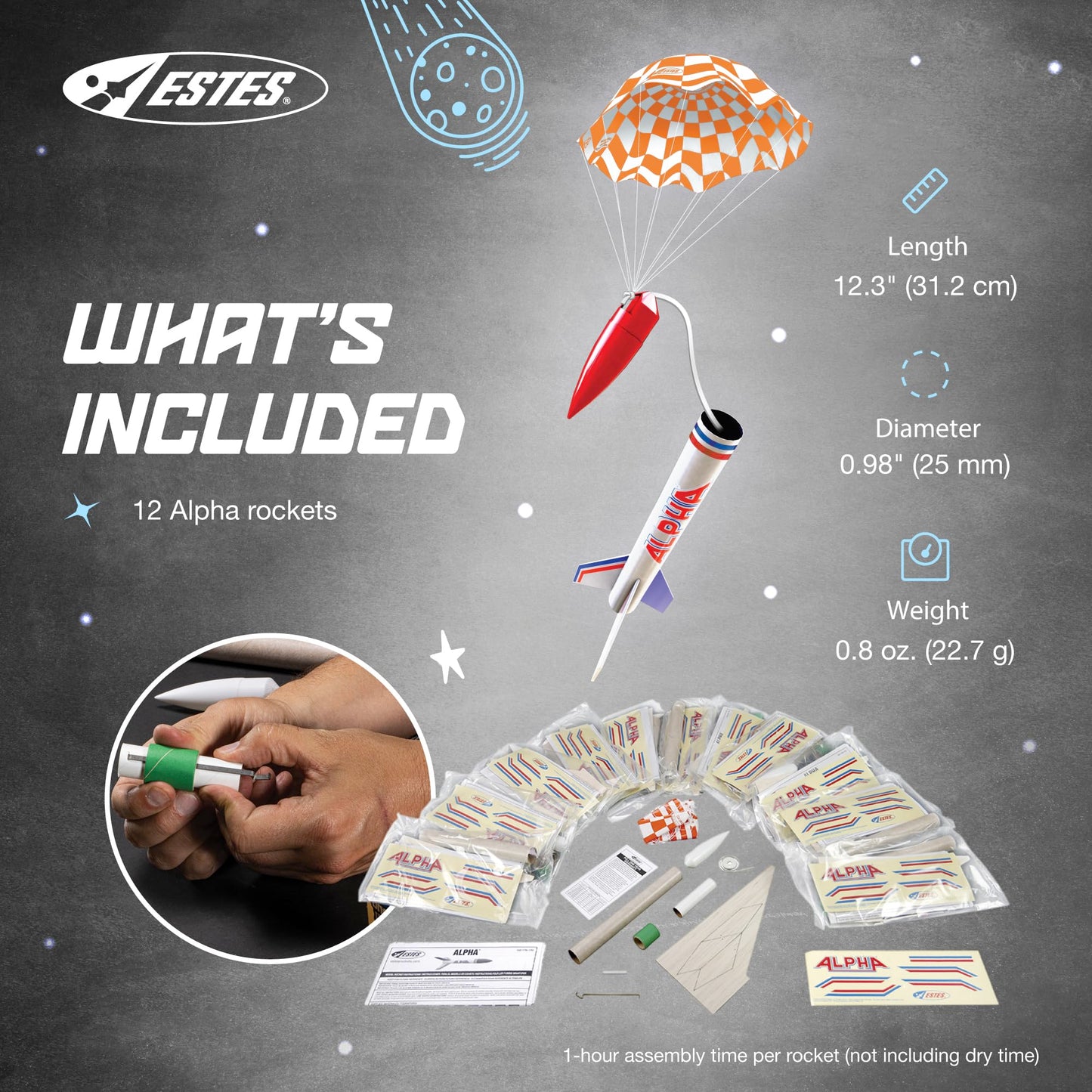 Estes 1756 Bulk Pack of 12 Alpha Rocket-Building Kits, Intermediate Flying-Rocket Model Kits for Ages 10+