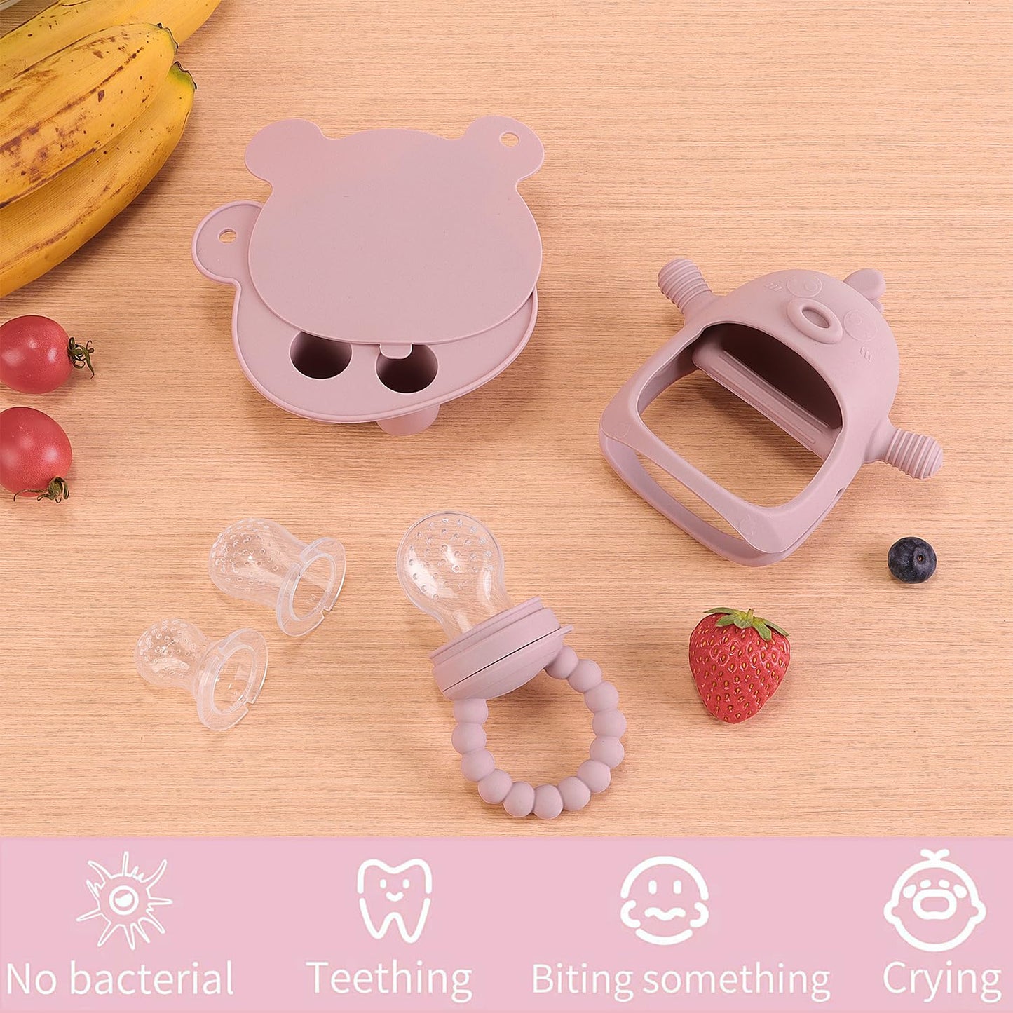Gedebey 3-in-1 Baby Food & Fruit Feeder Set – Breastmilk Popsicle Mold with Freezer Tray, Teething Relief Toy, BPA Free Infant Silicone Feeding Combo, 3 Bonus Sizes (S/M/L) Sacs (Blush)