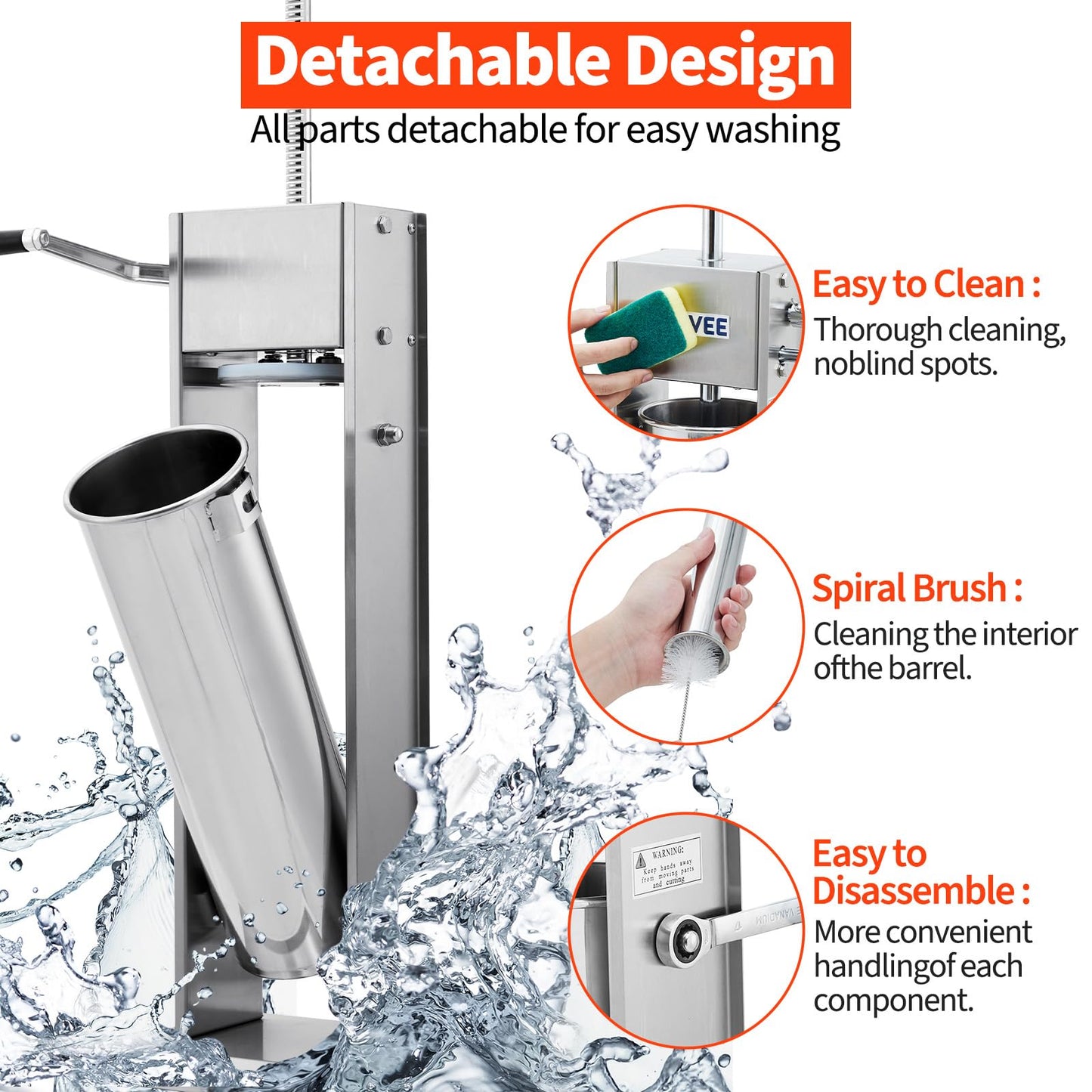 GarveeTech 15LBS/7L Sausage Stuffer, 304 Stainless Steel Manual Sausage Maker with 2-Speed Gear, Sausage Stuffer Machine with 5 Filling Tubes & Cleaning Kit for Household or Commercial Use