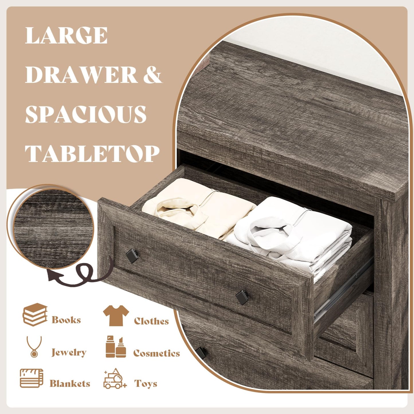AMERLIFE 54" Wood Dresser with 6 Drawers, Farmhouse Chest of Drawers & Storage Dresser for Bedroom Furniture, Wide Drawer Organizer for Closet, Rustic Grey, Hallway