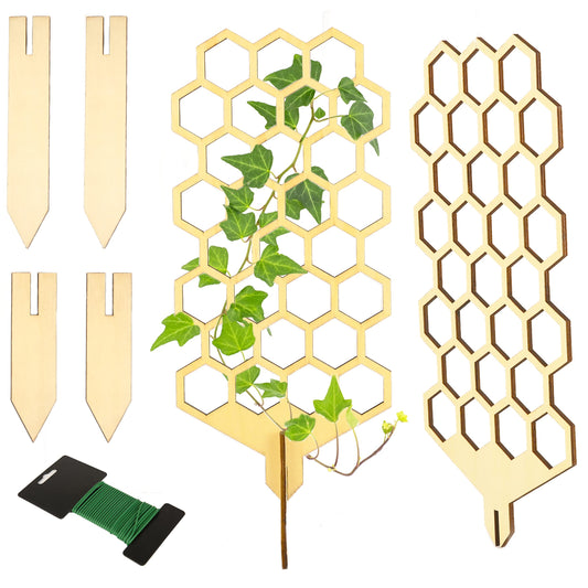 Wood Trellis for Climbing Plants Indoor & Outdoor - 2 Pack 18" Modern Honeycomb Small Plant Trellis - Stabilizing Plant Support for Indoor Plants - Small Trellis for Potted Plants to Encourage Growth