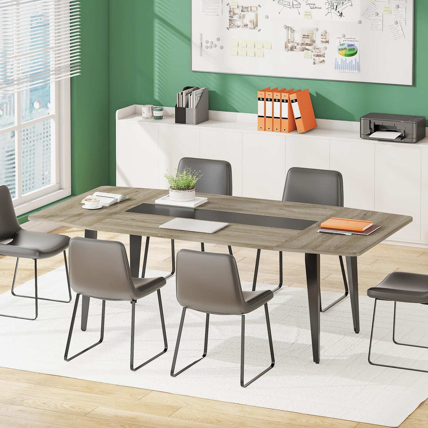 Tribesigns 6FT Conference Table, 70.86L x 35.43W x 29.52H Inches Boat Shaped Meeting Table, Industrial Grey Seminar Table for Office Meeting Conference Room