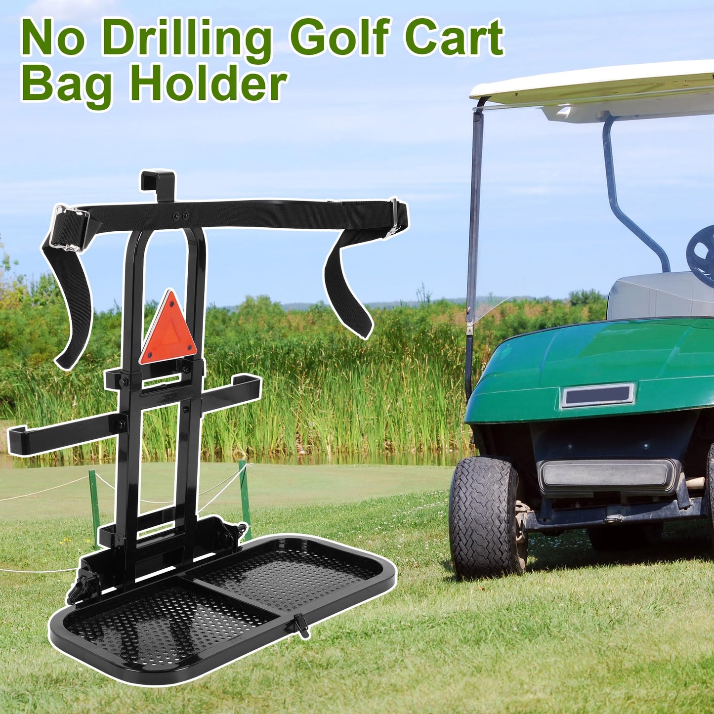 Universal Golf Cart Rear Seat Bag Holder Upgraded Foldable No-Drill Golf Cart Bag Holder for EZGO Club Car Yamaha Fit for 8" and 24.5" Wide Rear Armrests Foldable Golf Cart Bag Holders Bracket