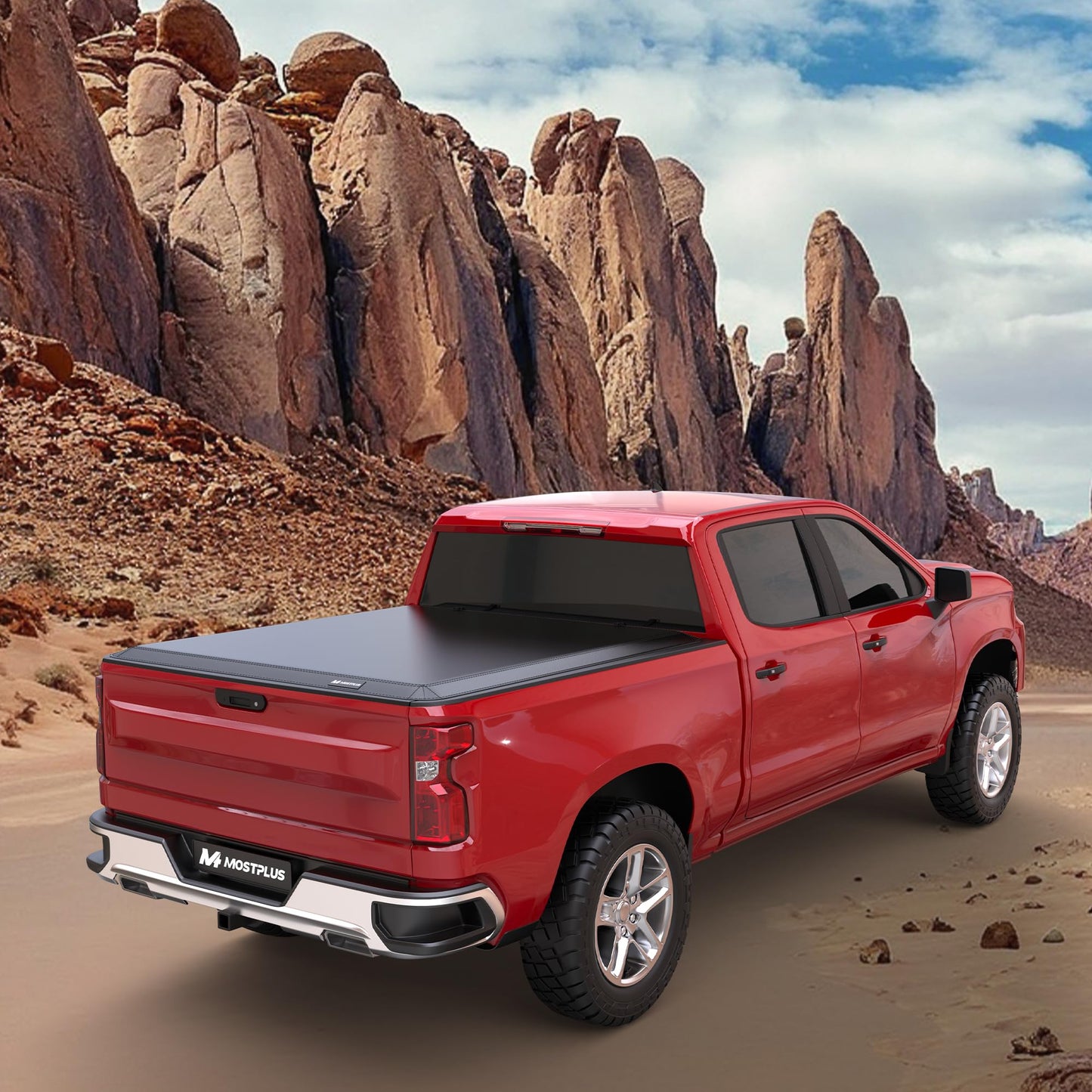 MOSTPLUS Quad Fold Soft Truck Bed Tonneau Cover Compatible for 2014-2019 Chevy Silverado GMC Sierra 1500 2015-2018 Silverado Sierra 2500 3500 HD 6.5/6.6 FT Bed Fleetside On Top