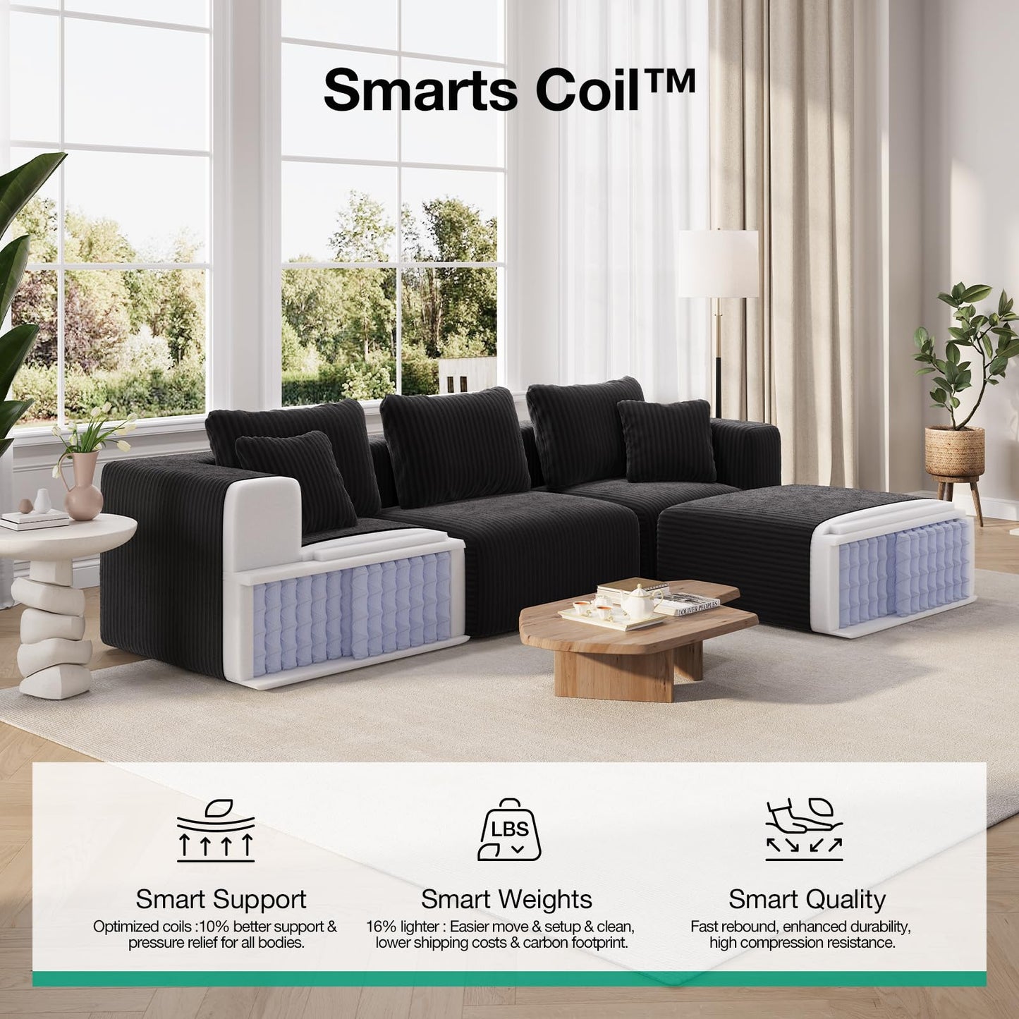 Novilla 141" Modular Sectional Sofa, Modern Cloud Sectional Couch with Smarts Coil® Support, L-Shape Boneless Couch for Living Room Apartments Bedroom, No Assembly Required (6 Seater Standard)