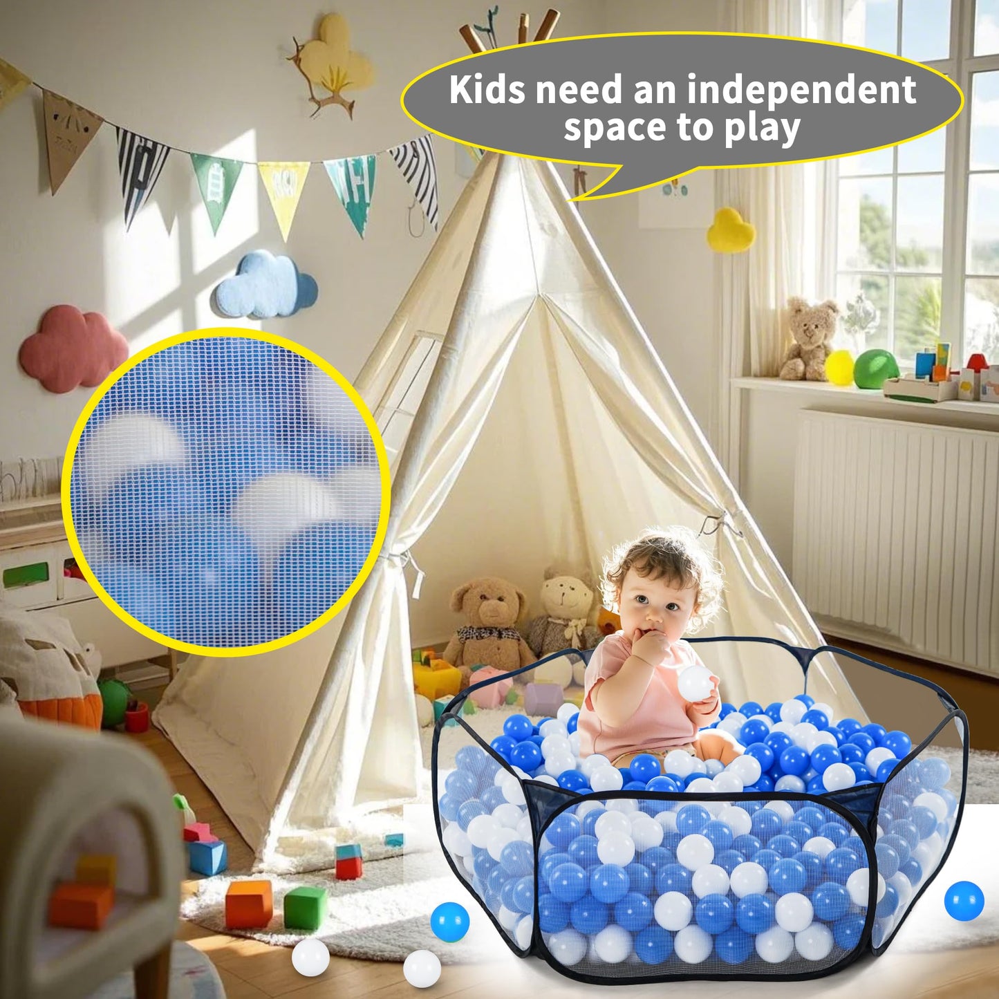 STARBOLO Kids Ball Pit Play Tent, Children Ball Pit Tent Foldable Ball Pits for Toddlers Ball Pool Crawl Fence Indoor Outdoor for Boys Girls,Balls Not Included (Black)