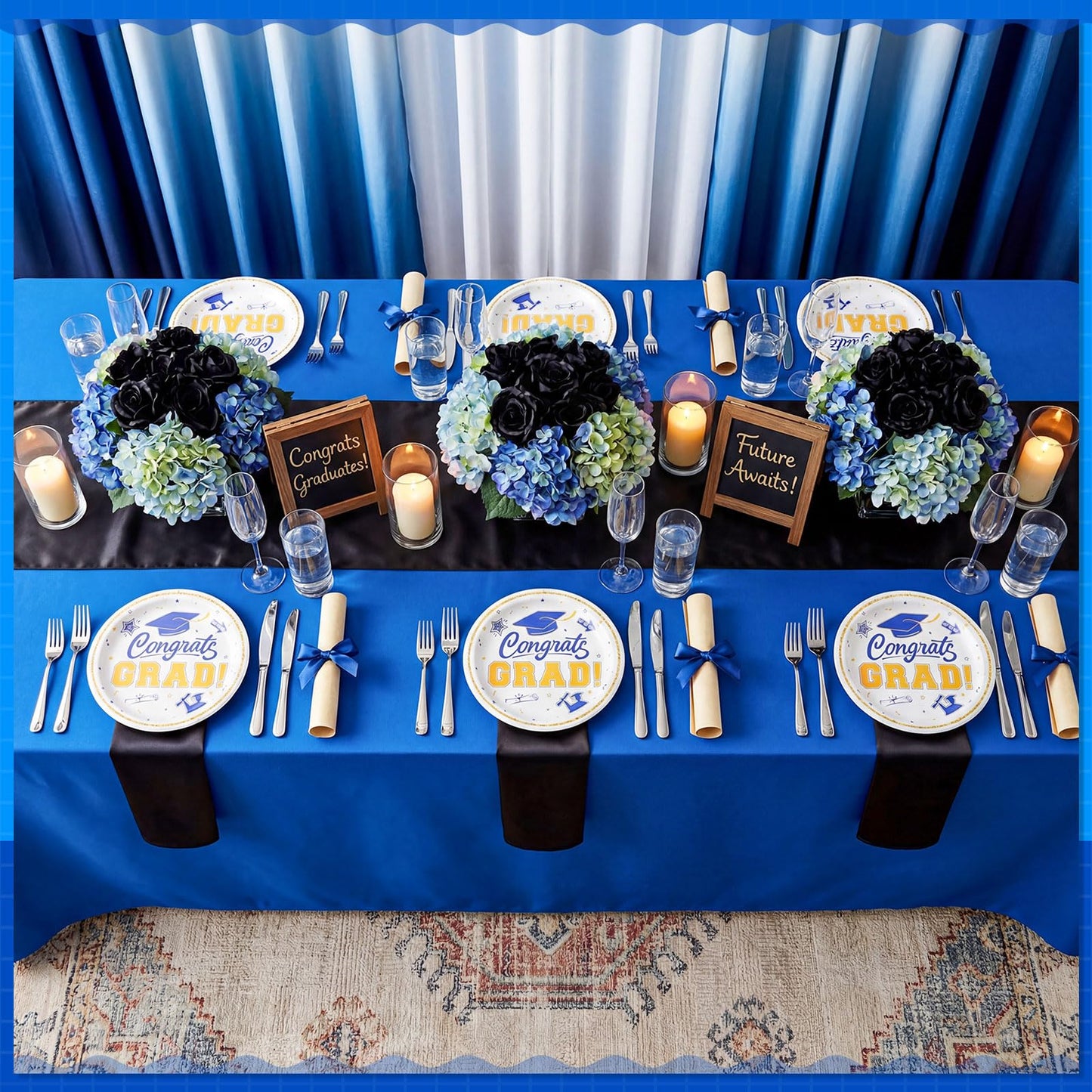 Sabary Blue White Gold 100 Pcs Graduation Paper Plates 2026 9 Inch Graduation Party Supplies Class of 2026 Decorations Congrats Grad Plates Disposable Plate Tableware (Classic)