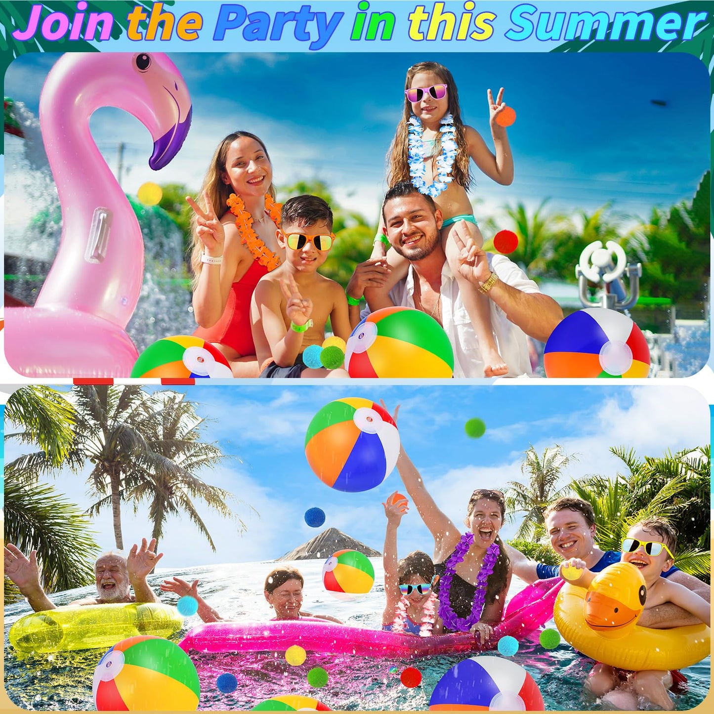 Oleitodh 126 Pcs Kids Summer Beach Party Favor Bulk-Includes 18 Inflatable Beach Balls, 36 Sand Bucket&Shovel Set, 18 Neon Sunglass, 18 Water Guns,18 Water Balls,18 Hawaiian Leis for Luau Party Decor