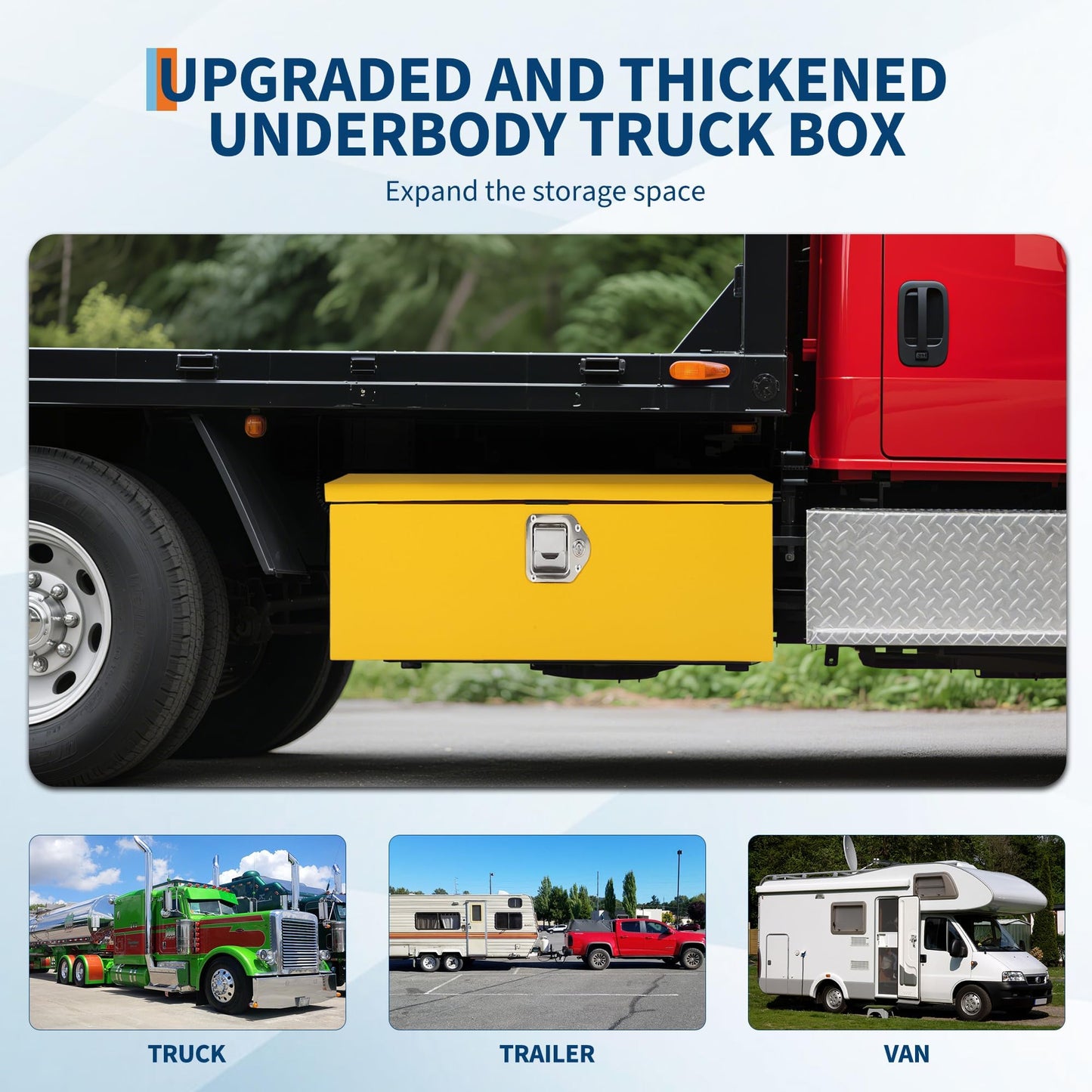 Heavy Duty Steel Truck Bed Tool Box, Powder-Coated Diamond Plate Storage Chest with Side Handle & Lock, Durable Metal Toolbox Organizer for Pickup, RV, Trailer, Mechanic or Workshop - 20X12X10 in
