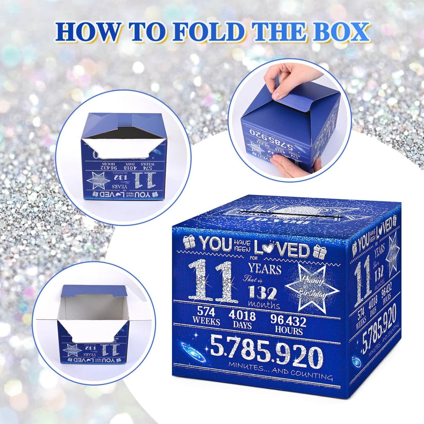 TOYEISHI 11 Happy Birthday Money Box for Cash Gift, 11th Birthday Decorations for Boys and Girls, Gifts for 11 Year Old Boy, Boy Gift Ideas, Cool Things for Teen -Blue with 100PCS Bags