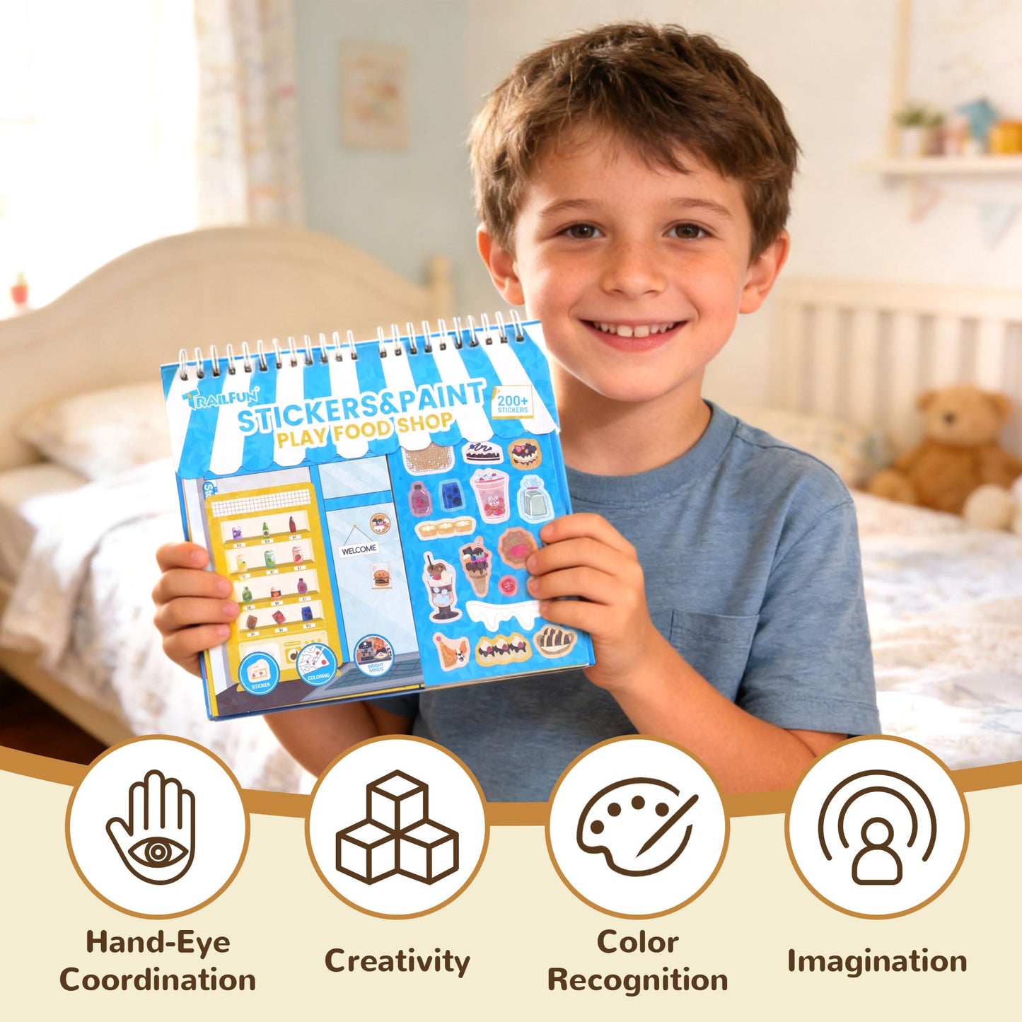 Sticker Activity Books for Kids, Sticker Books Include 20 Scenes & Coloring Page with 8-Color Crayons, Toddler Airplane Travel Essentials & Road Trip Toys - Craft Gift for Boys Girls 3-8