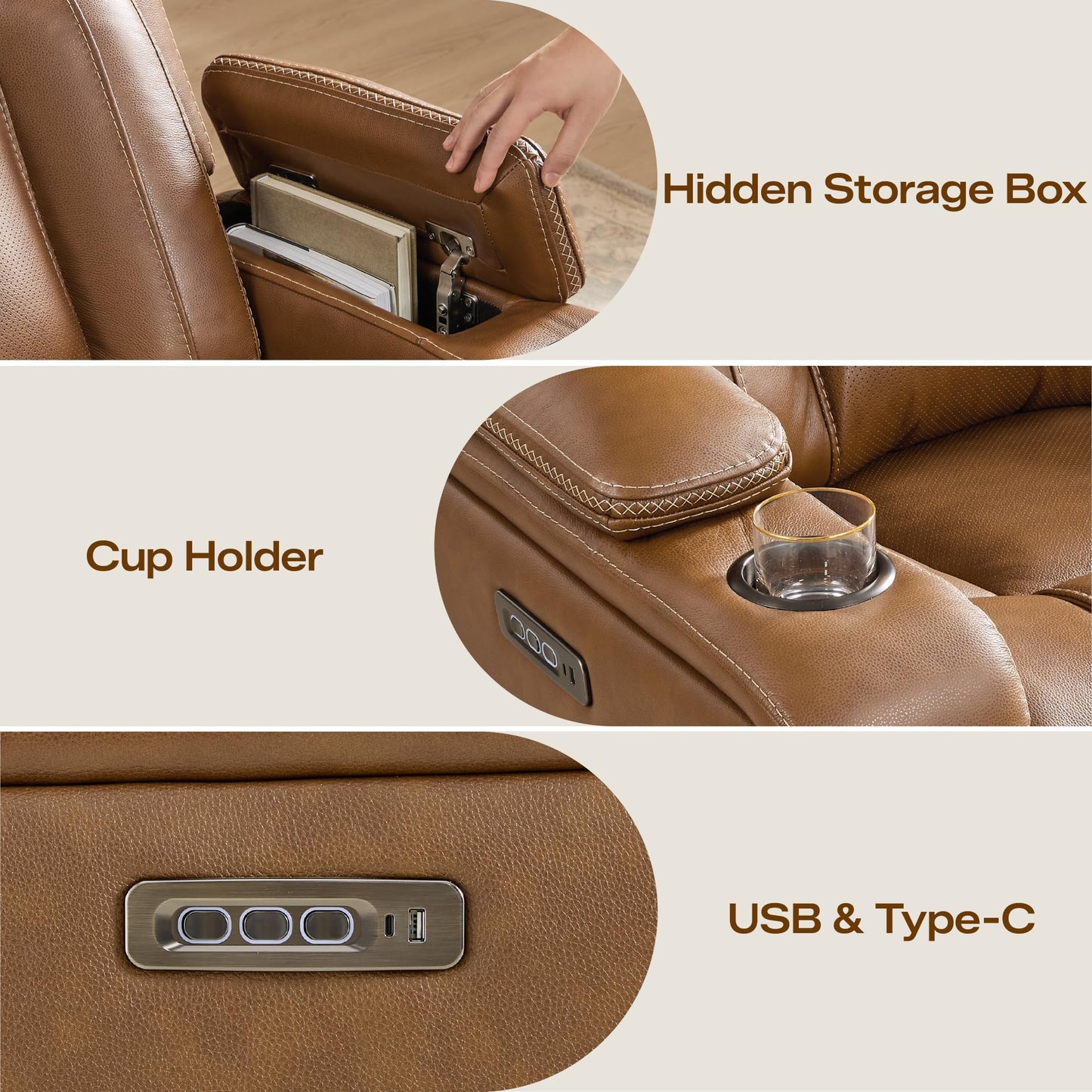Watson & Whitely Genuine Leather Electric Recliner Chairs, Oversized Super Zero Gravity Recliner Triple-Motor W Adjustable Lumbar Headrest Support & Hidden Storage, Saddle Brown