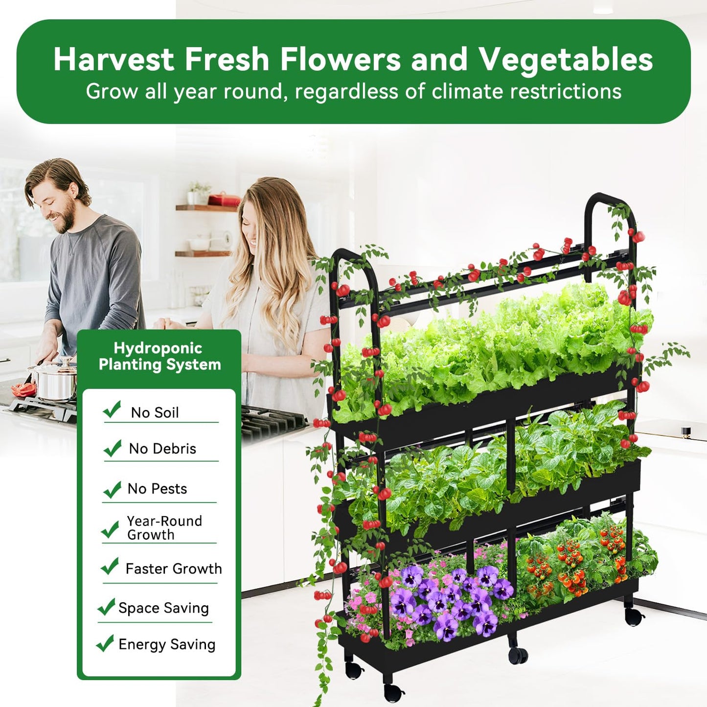 Indoor Garden Hydroponics Growing System Kit, Dual Implant Configuration for Vegetable Fruit Herb Seedling Cultivation and Large-Scale Planting,Double Water Pump，LED Grow Light