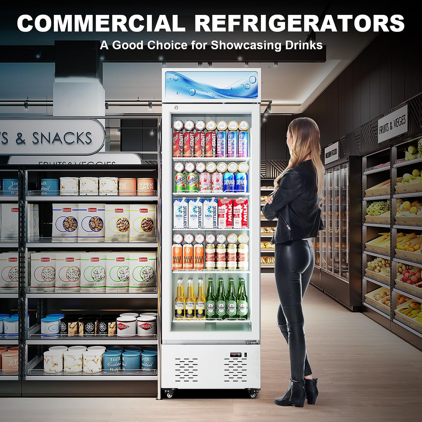 ECEVT 11 Cu.Ft Commercial Beverage Refrigerator Glass Door Drink Cooler with Soft Light and 5 Shelves, Display Refrigerator for Restaurant Store Cafe Bar, White