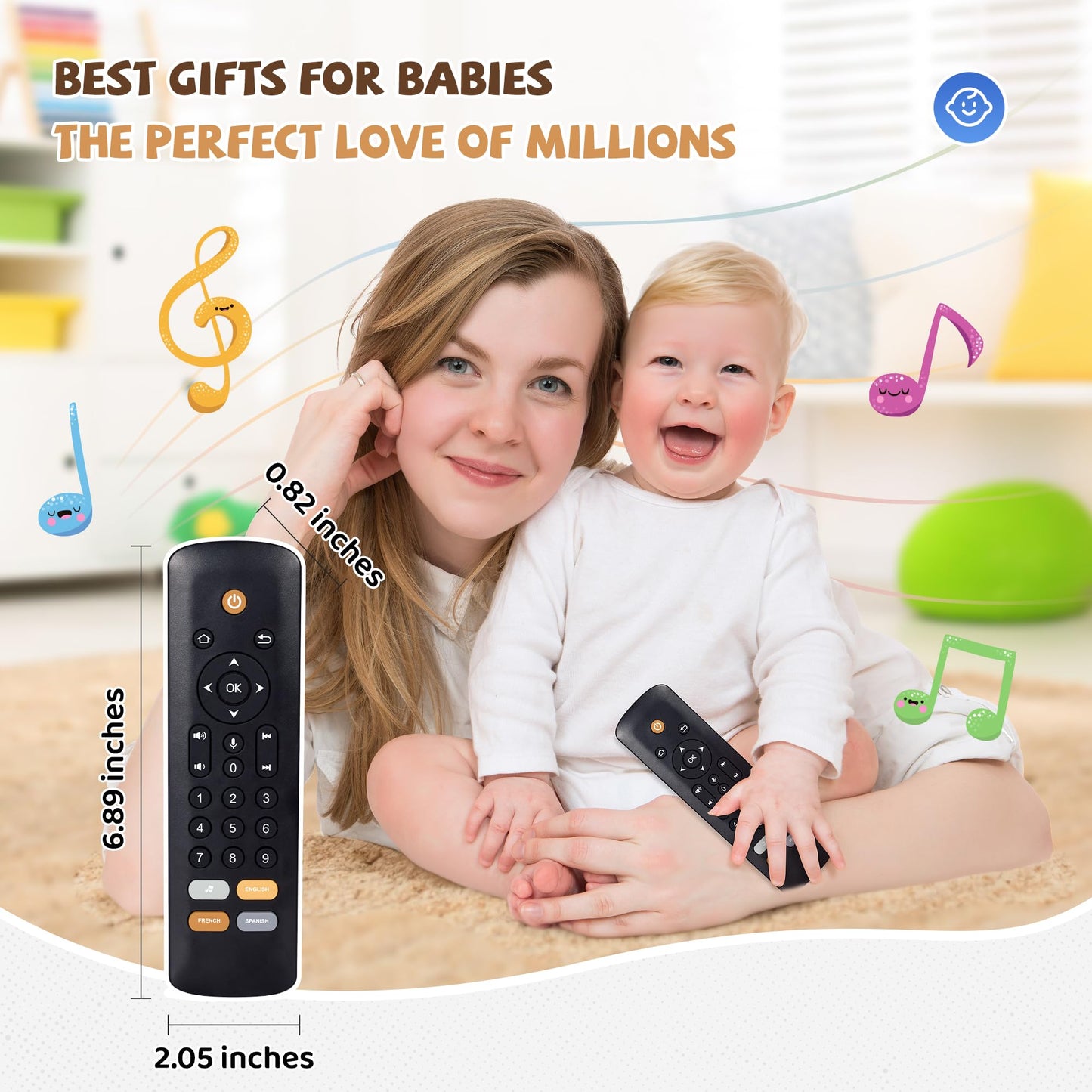 Baby TV Remote Toy - Realistic Play Remote toy with Lights and Sounds, 3 Languages (English, Spanish & French), Learning Musical Toys, Preschool Infant Boys Girls Toys Gift for 1 2 Year Old, Black.